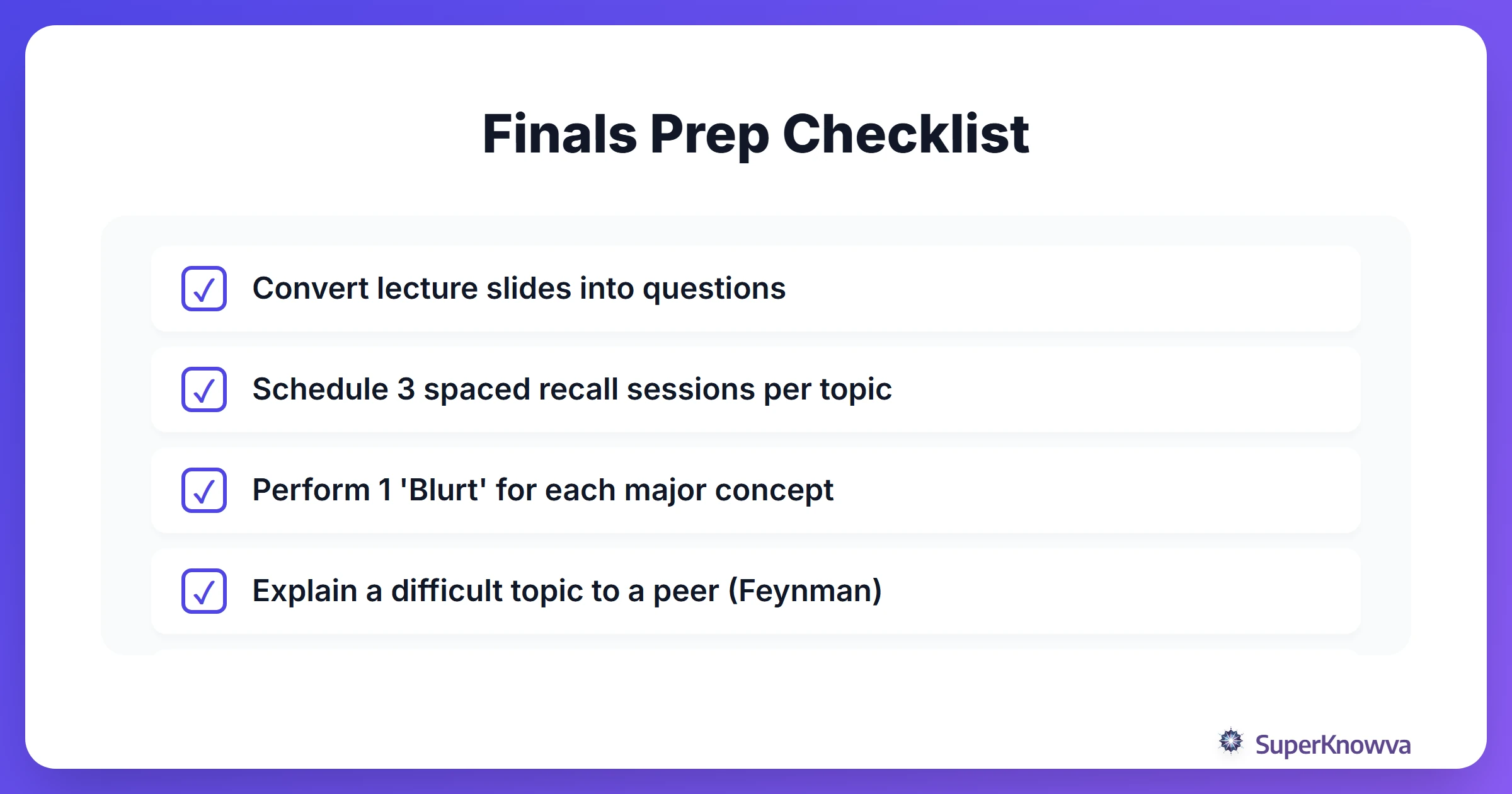 A checklist for a successful final exam preparation using active recall