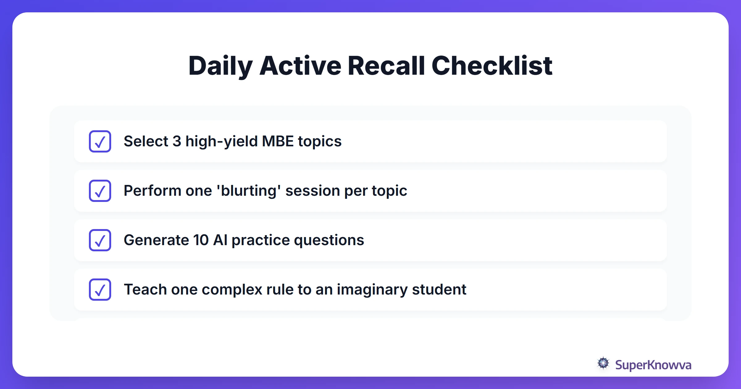 Checklist for a successful active recall study session