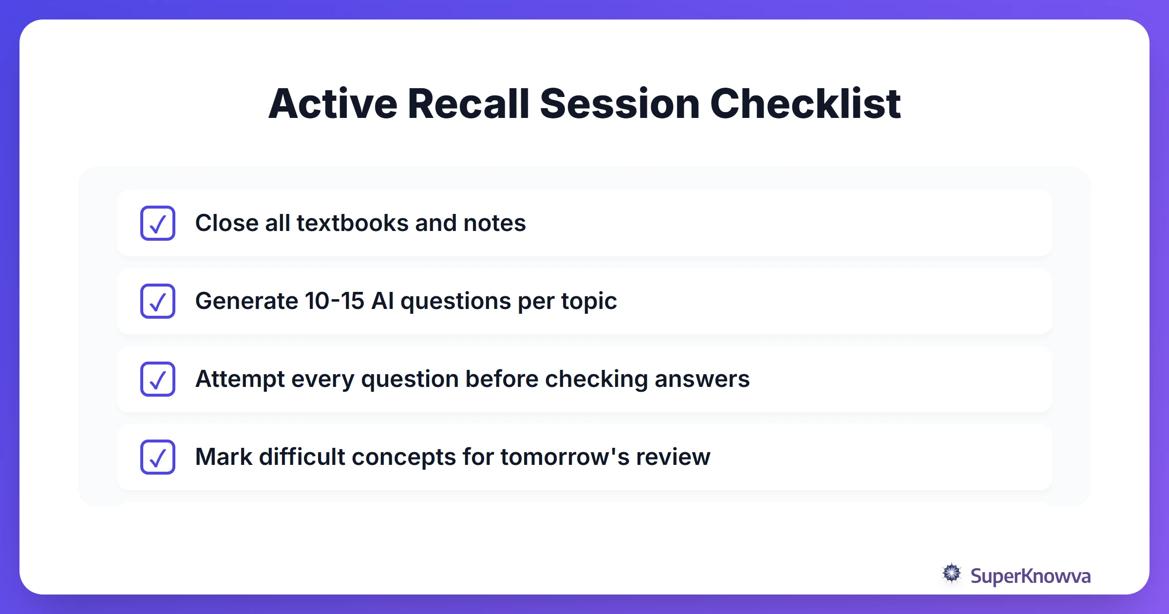 A checklist for a successful active recall study session