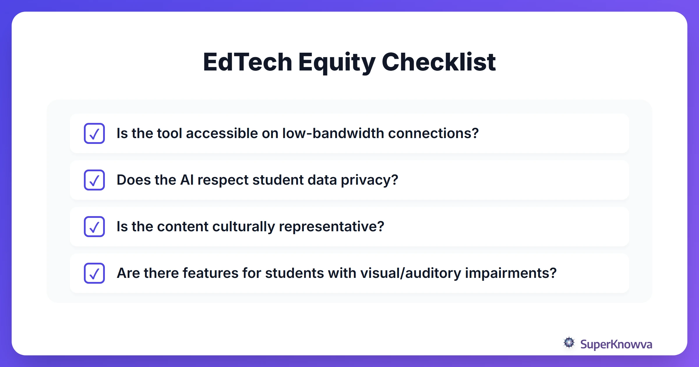 A checklist for evaluating social justice in edtech tools.
