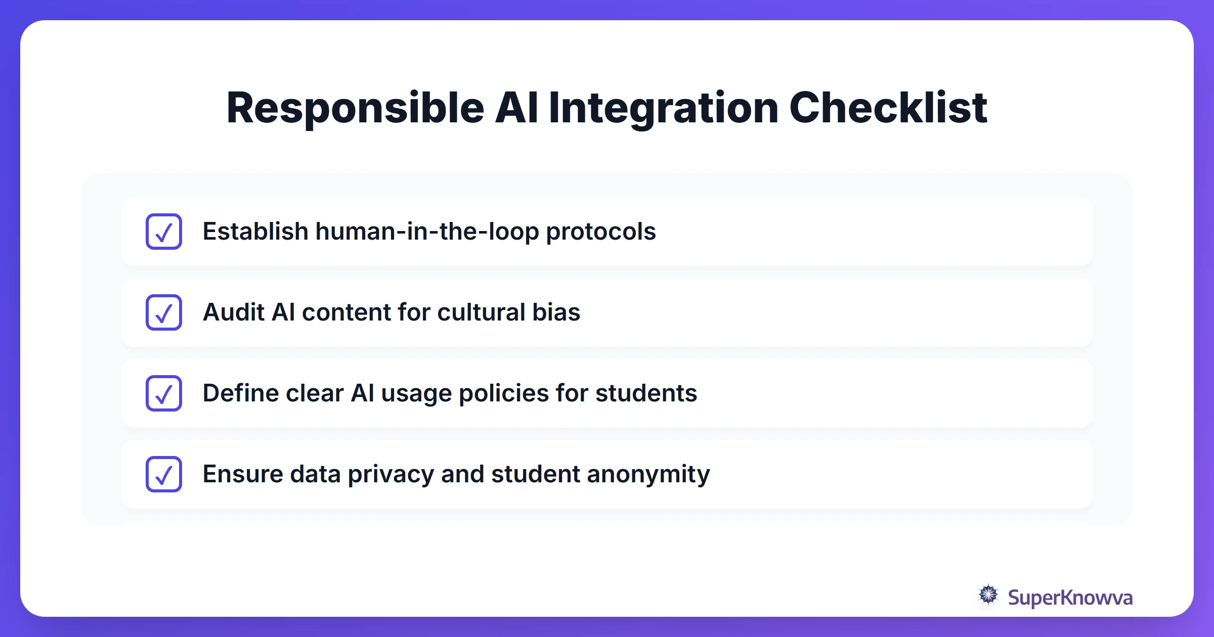 Checklist for implementing responsible AI in curriculum