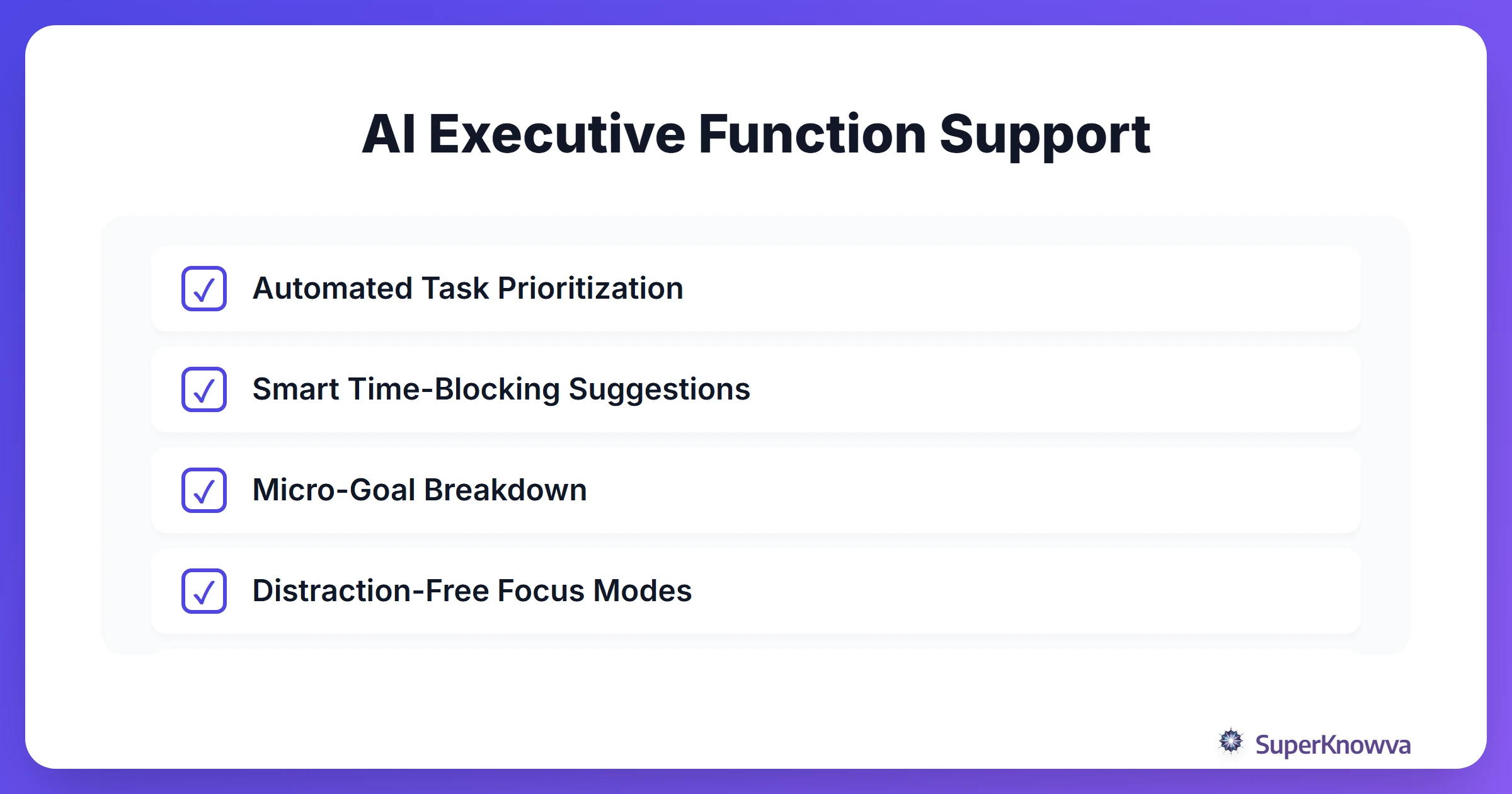 A checklist of AI features that support executive function for ADHD students.