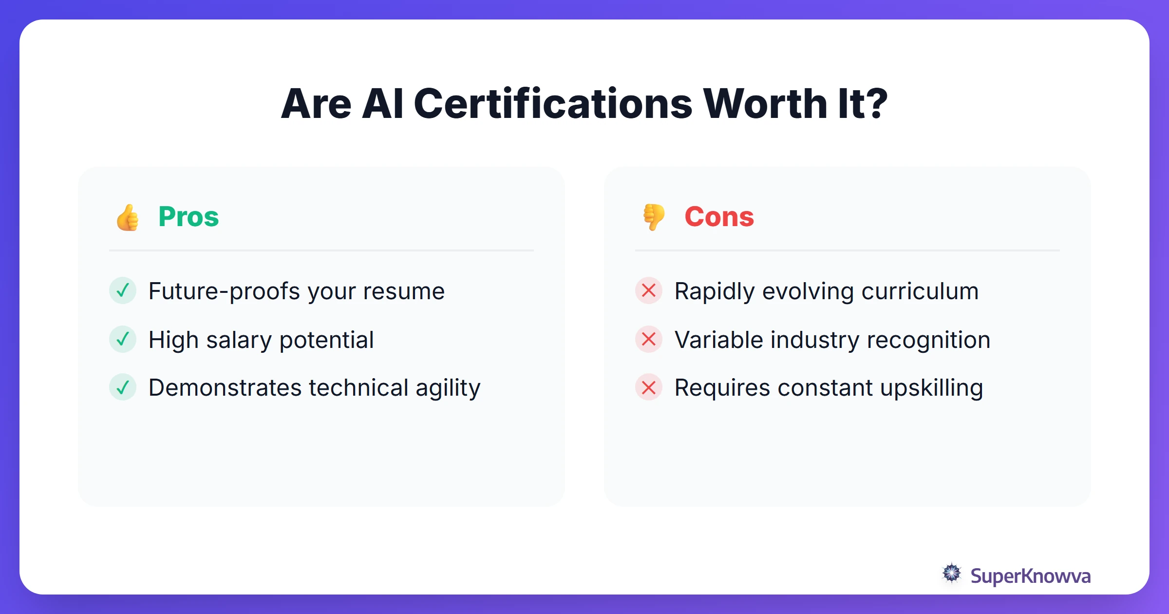 Pros and cons of pursuing AI-specific professional certifications.