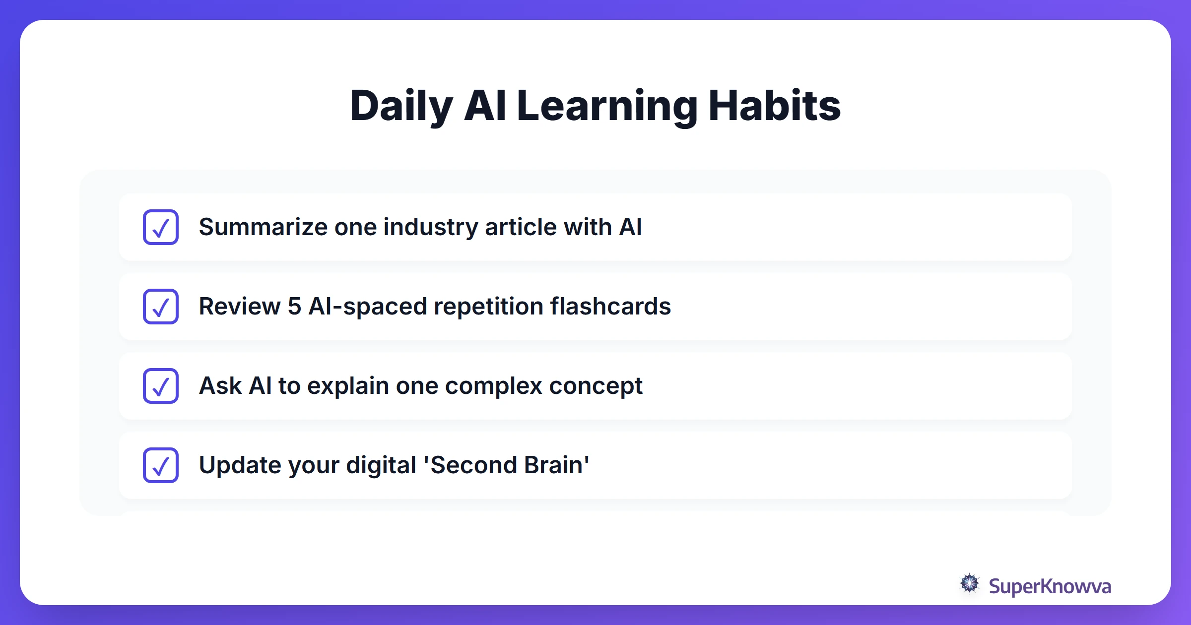 Checklist of daily habits for lifelong learners using AI