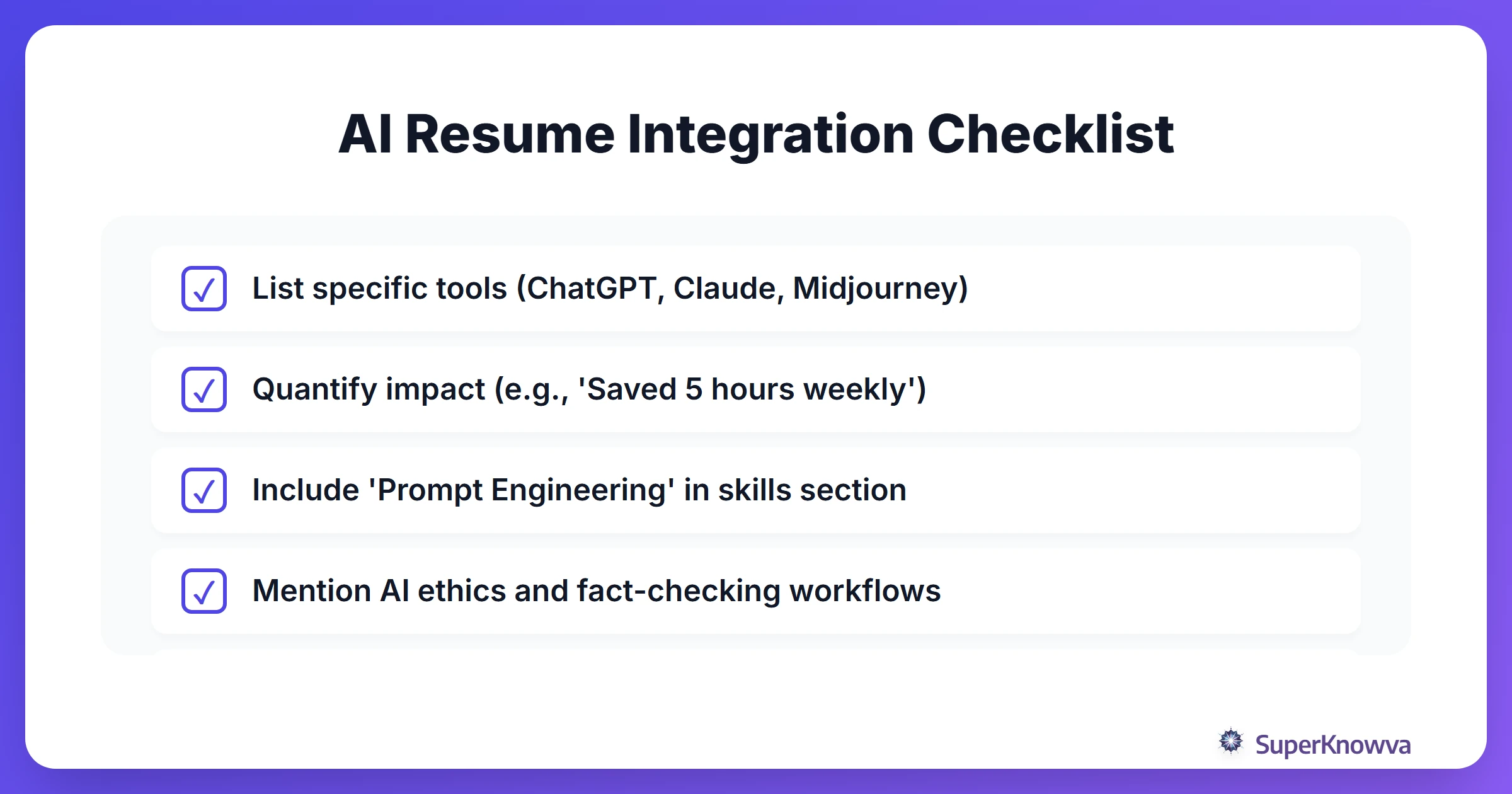 Checklist for adding AI skills to a professional resume