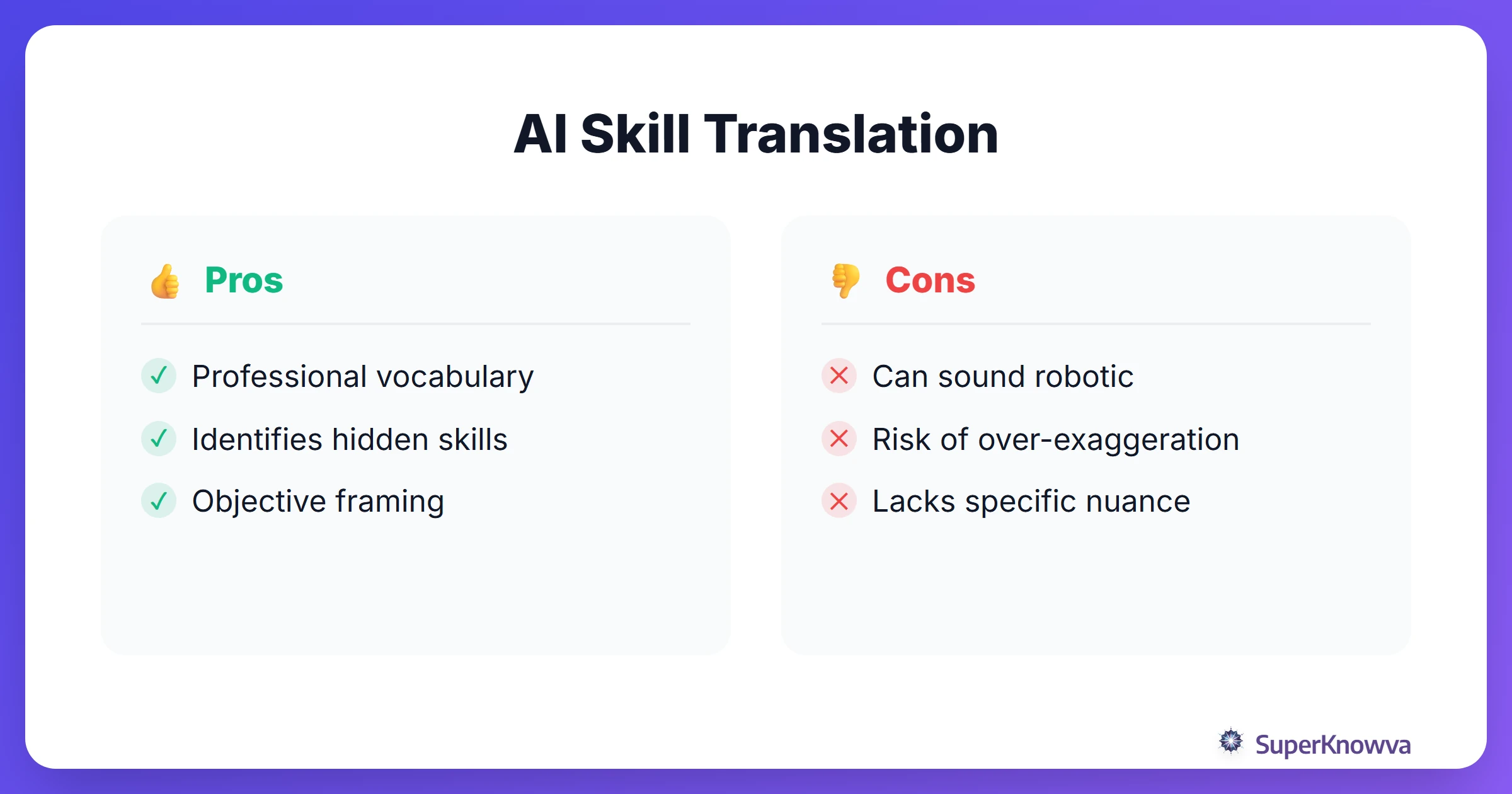 Pros and cons of using AI to translate student skills.