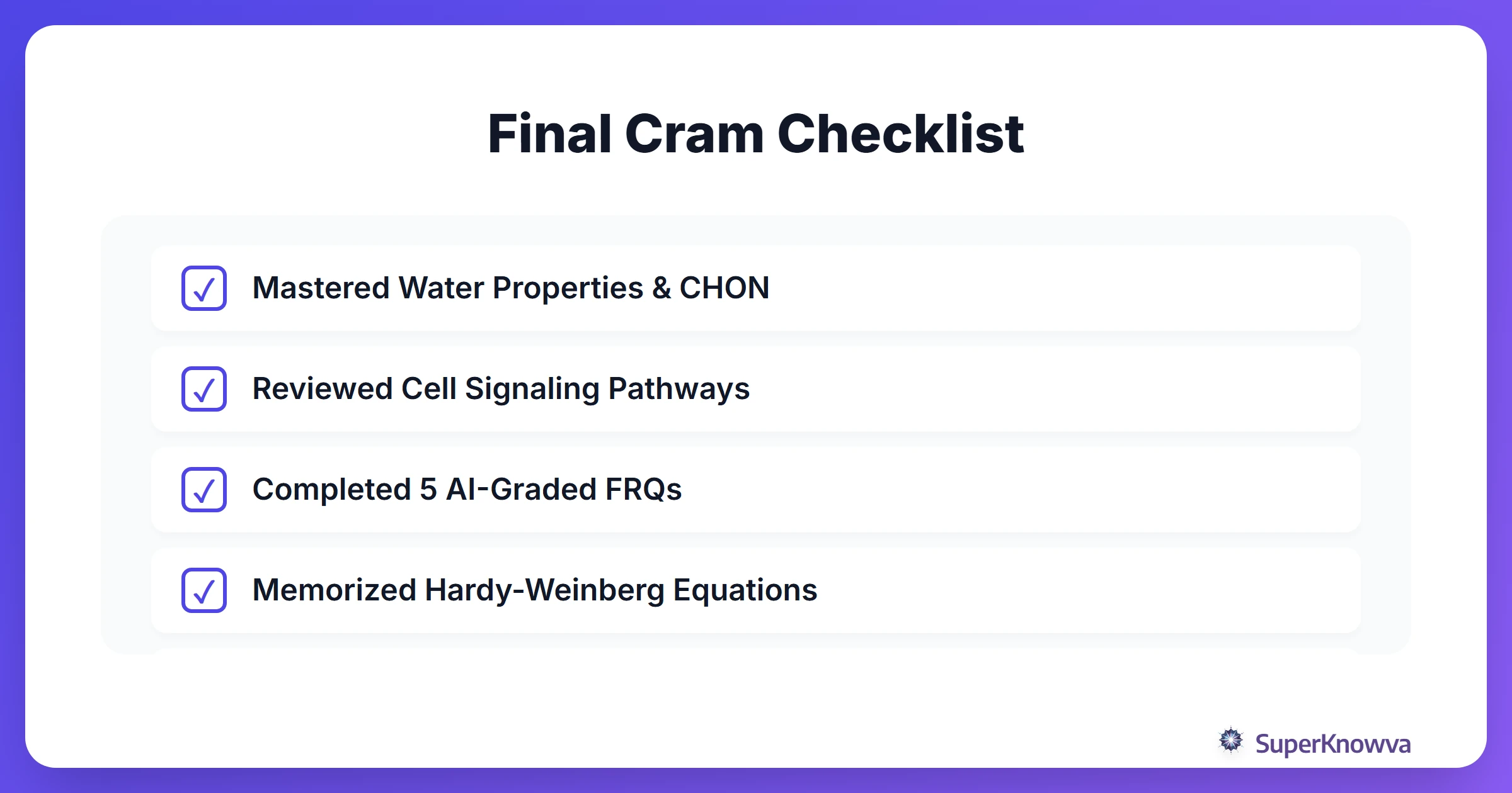 Final AP Biology prep checklist