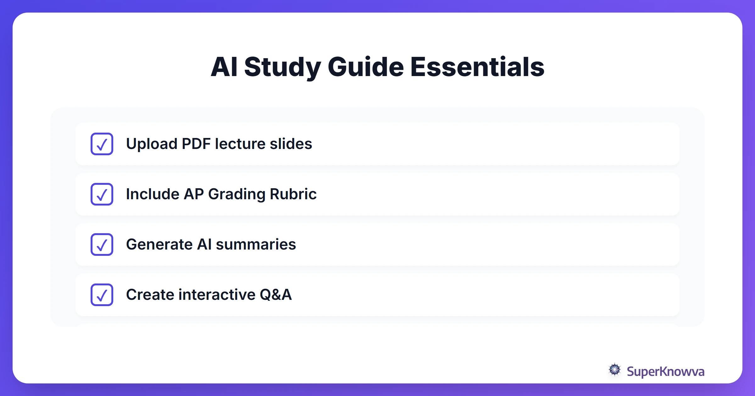 Checklist for AI study guide creation