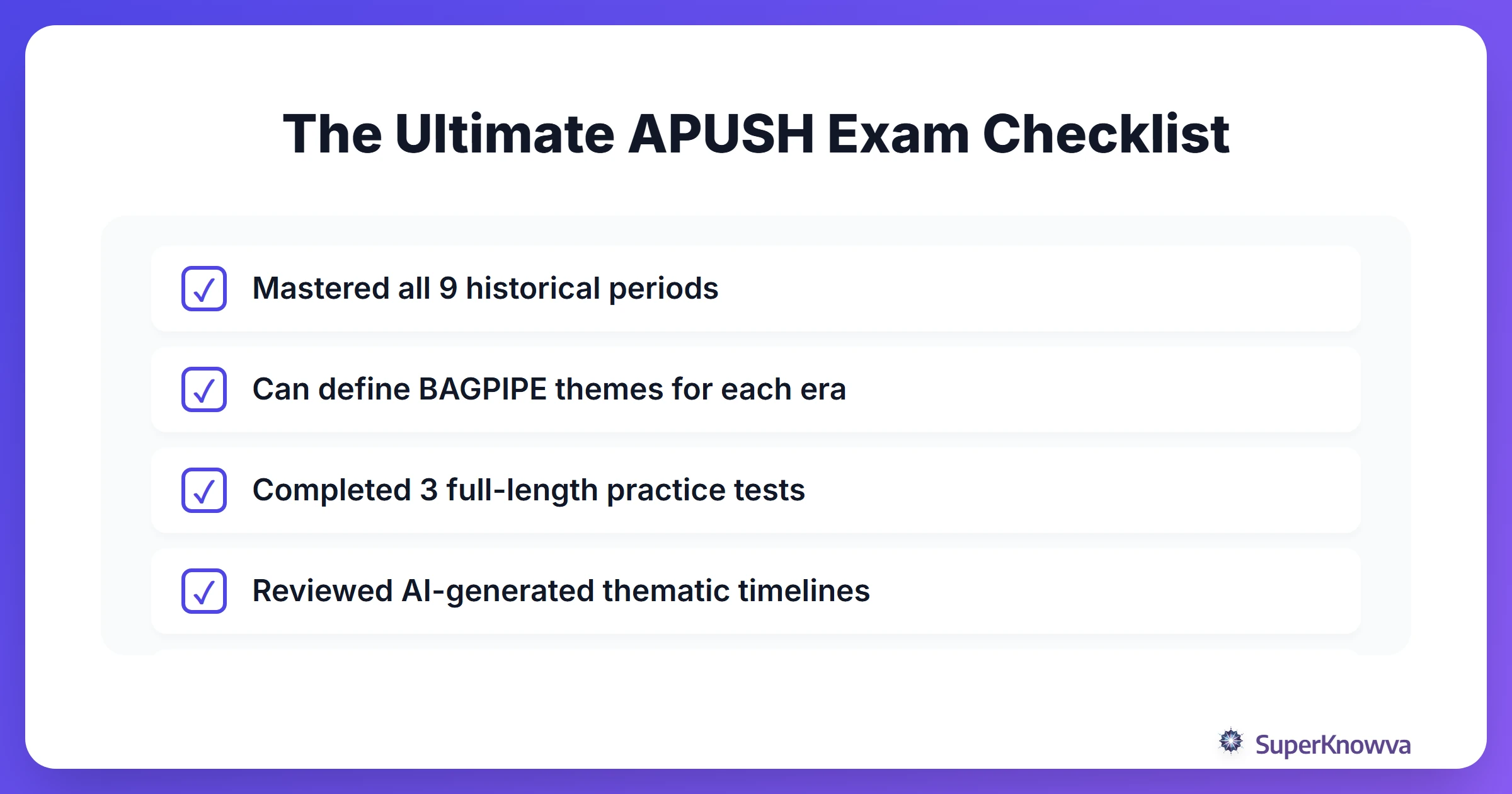 Checklist for final APUSH exam preparation