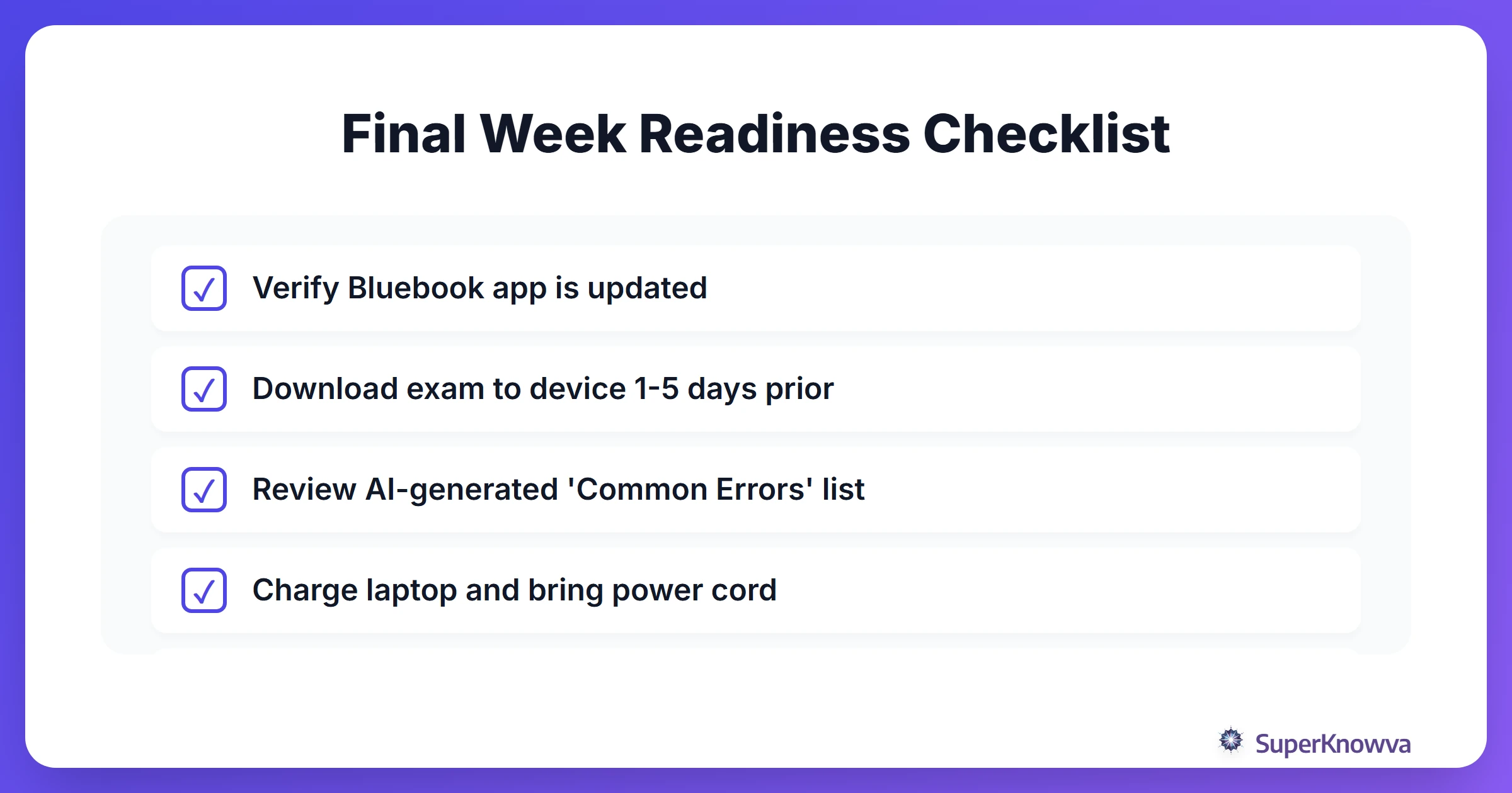 A checklist of items and strategies for SAT test day.