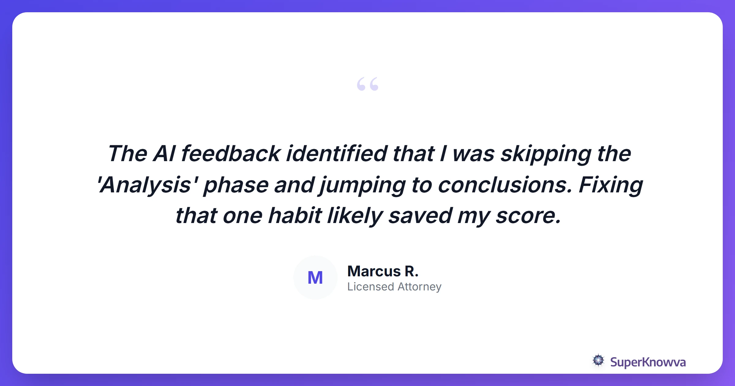 Quote from a student who used AI feedback to pass the bar.