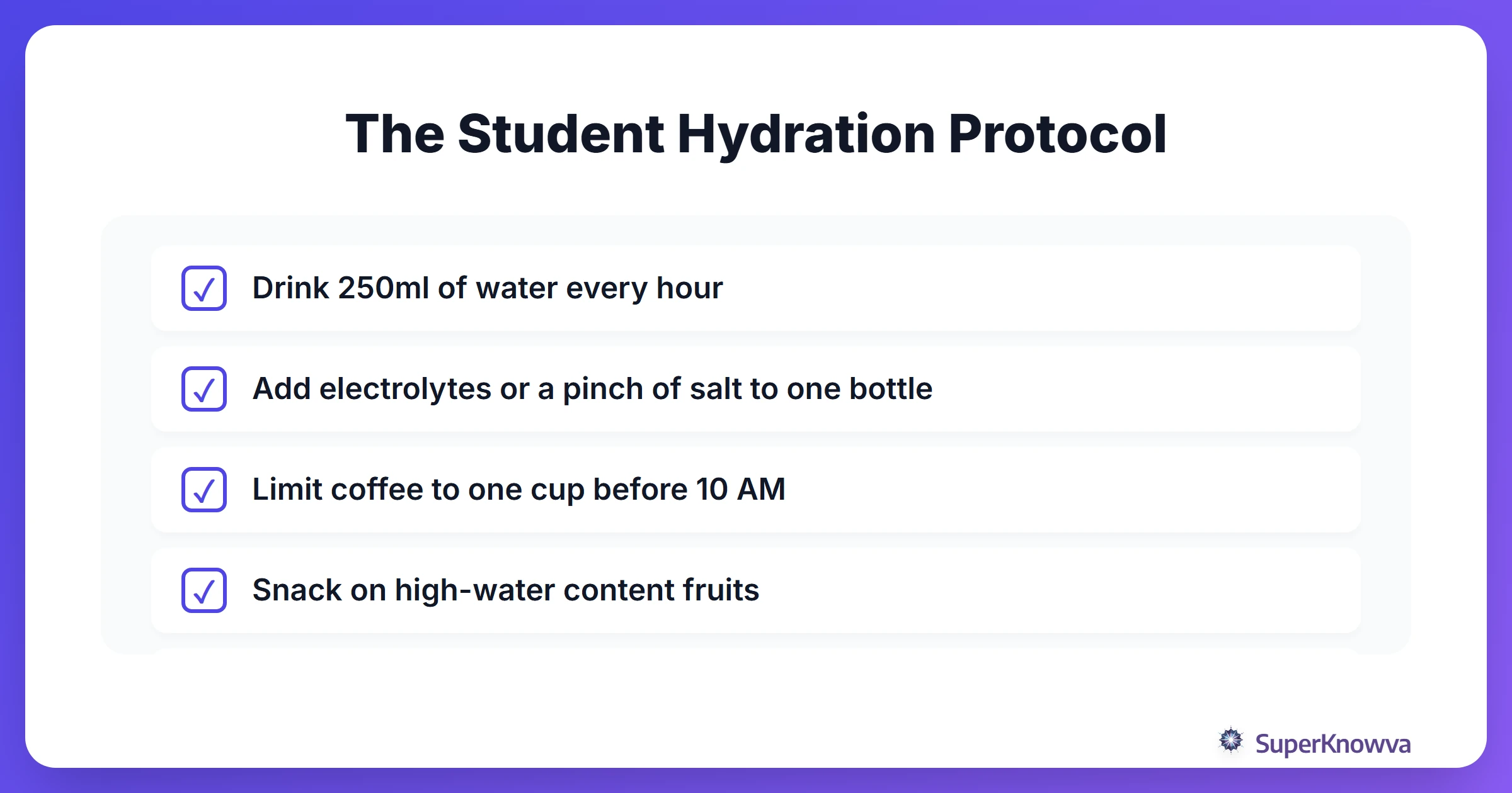 Checklist for staying hydrated while studying