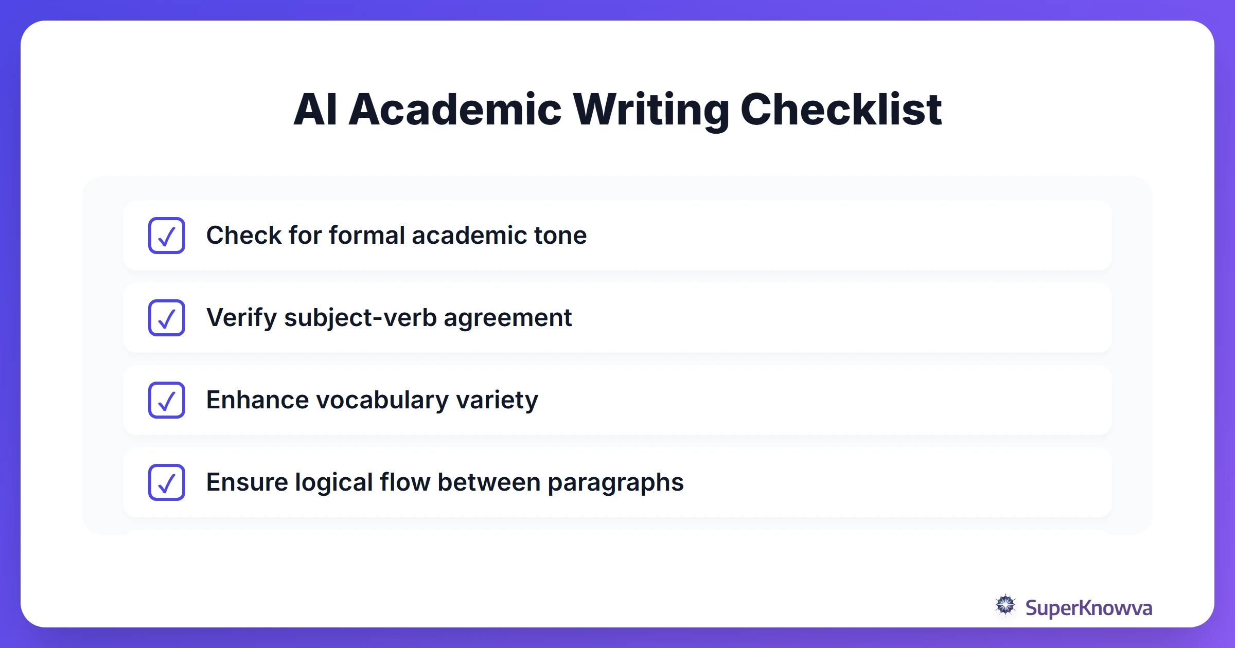 Checklist for using AI to improve academic writing