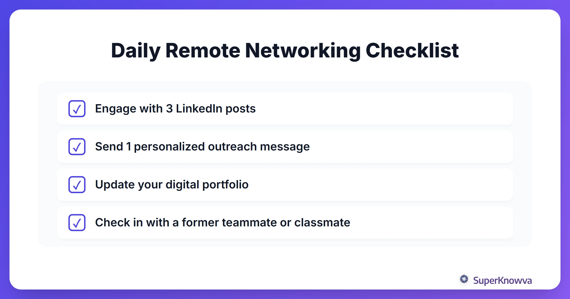 A daily checklist for students to maintain their remote network.