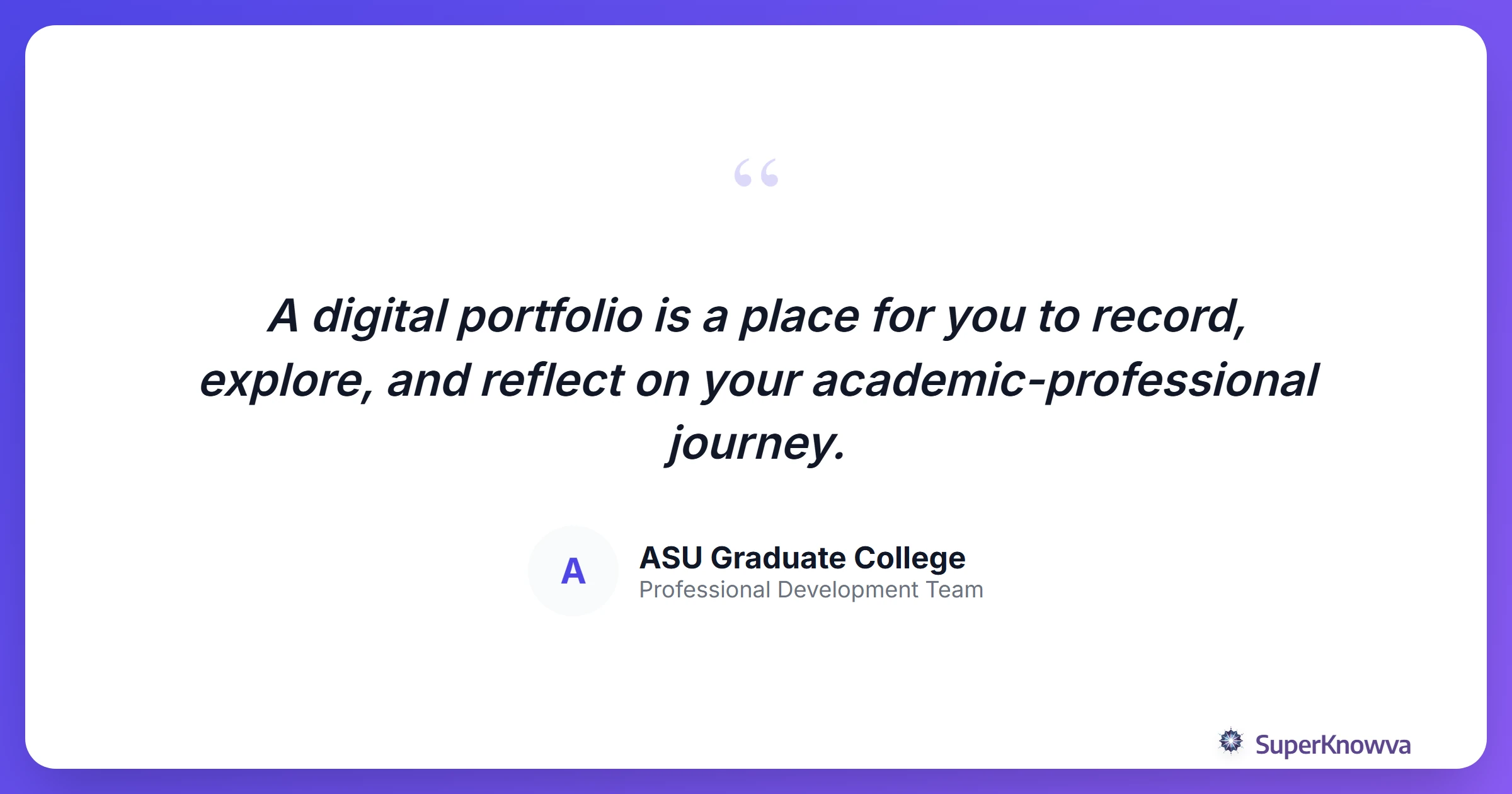 Quote card about the importance of professional reflection in portfolios.