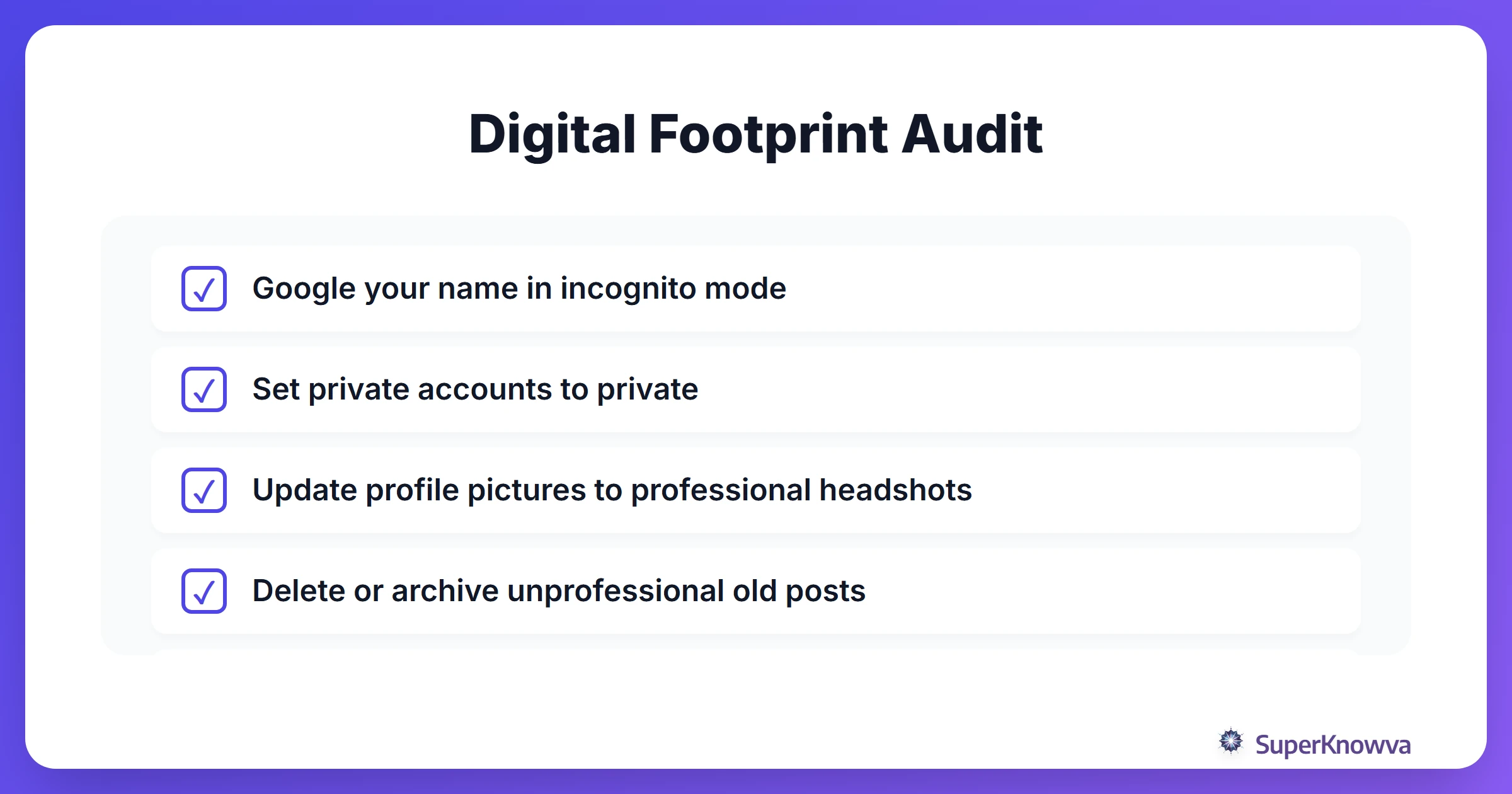 Checklist for auditing your digital presence as a student.