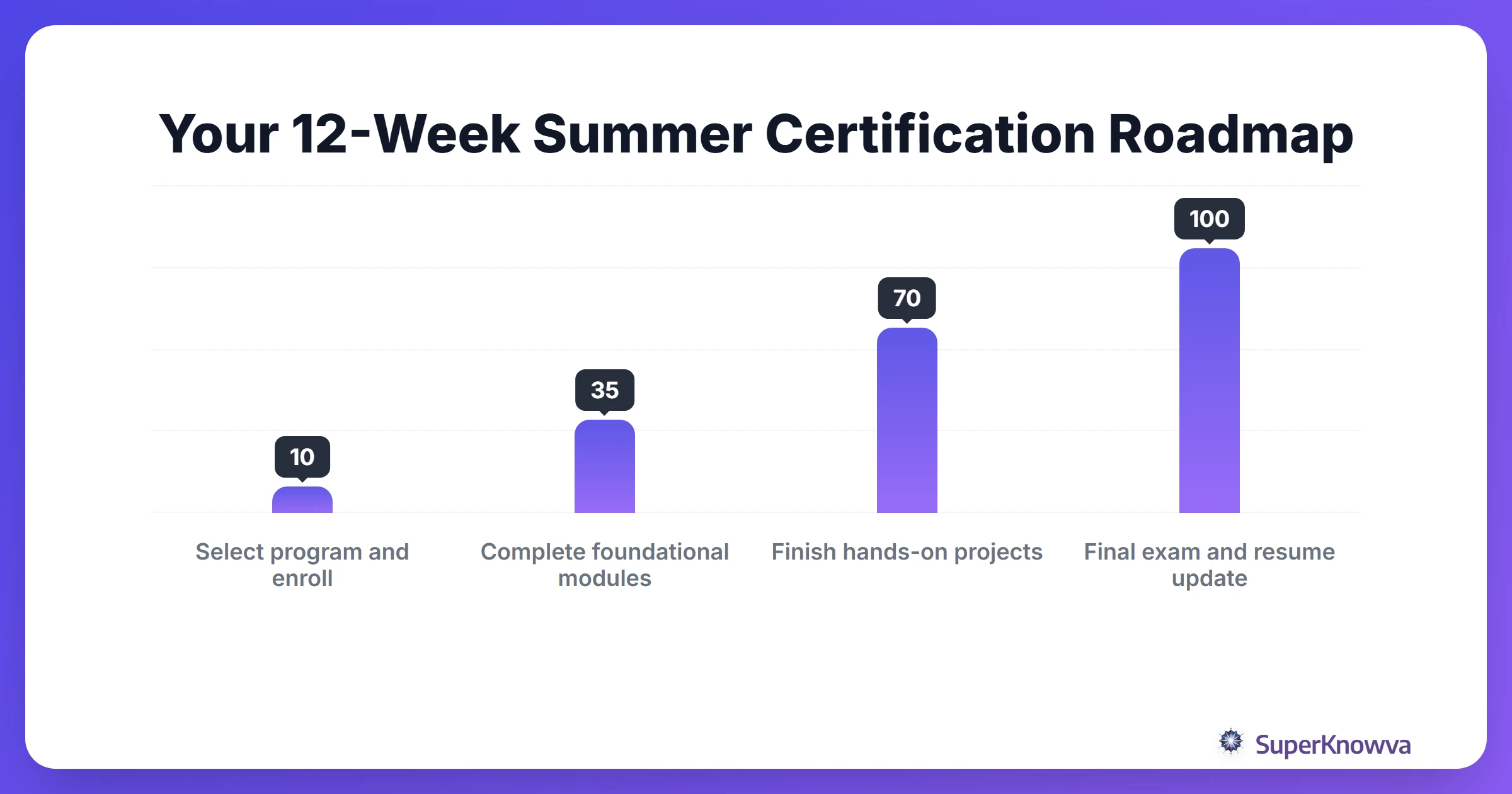 Timeline for completing a professional certification over the summer break.