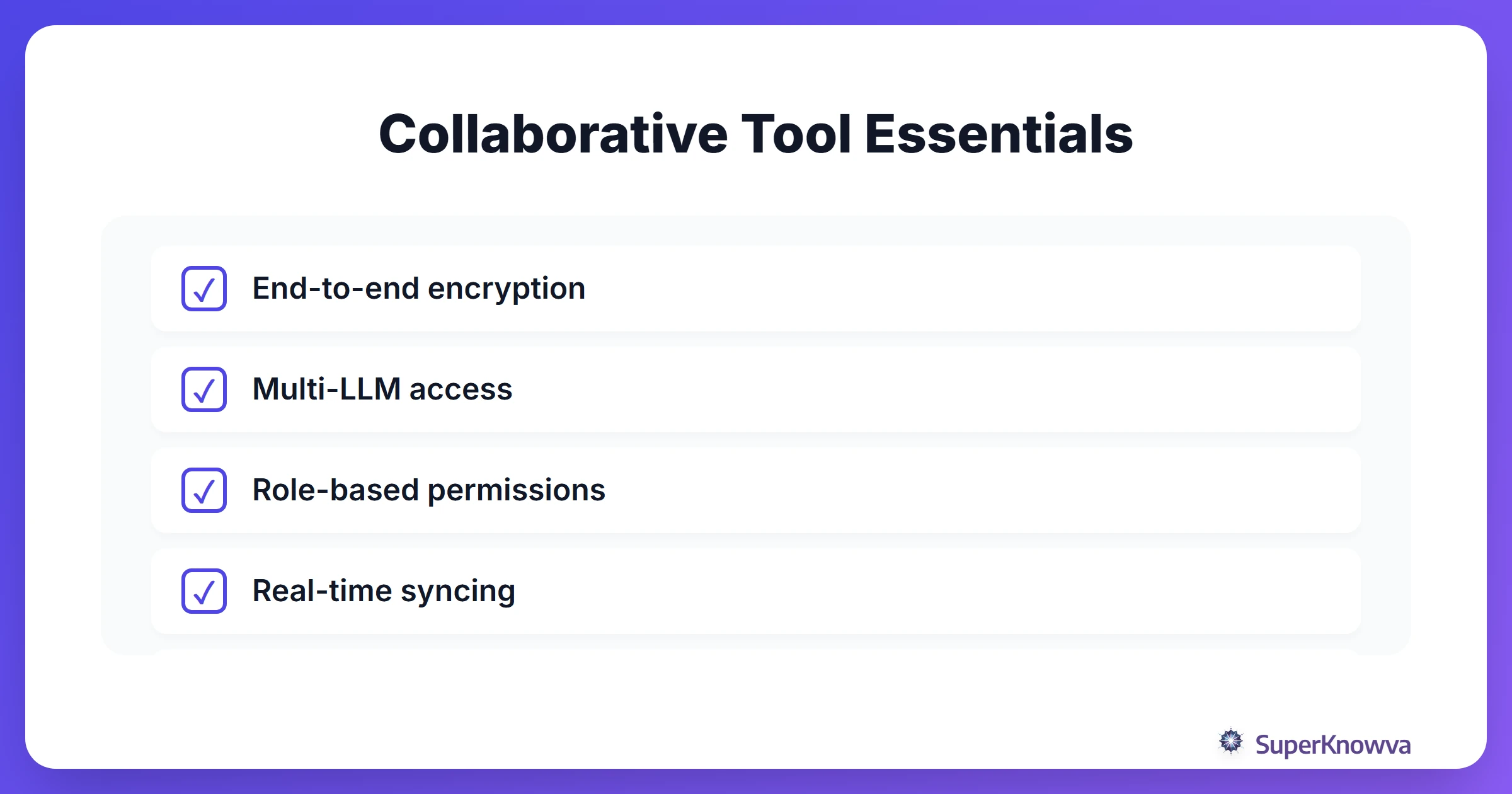 Checklist for choosing a collaborative AI tool.