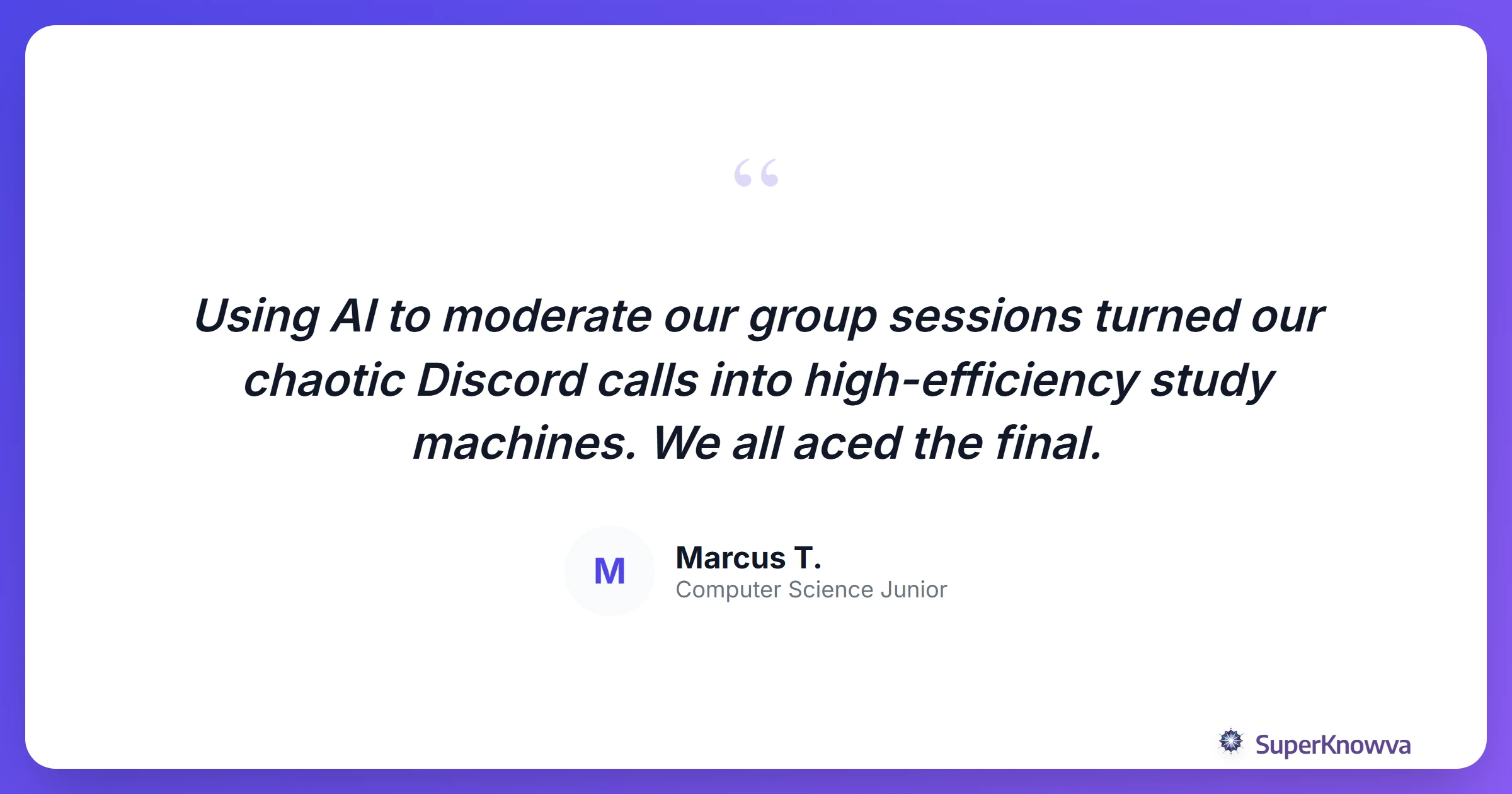 A quote from a student about using AI for finals prep.