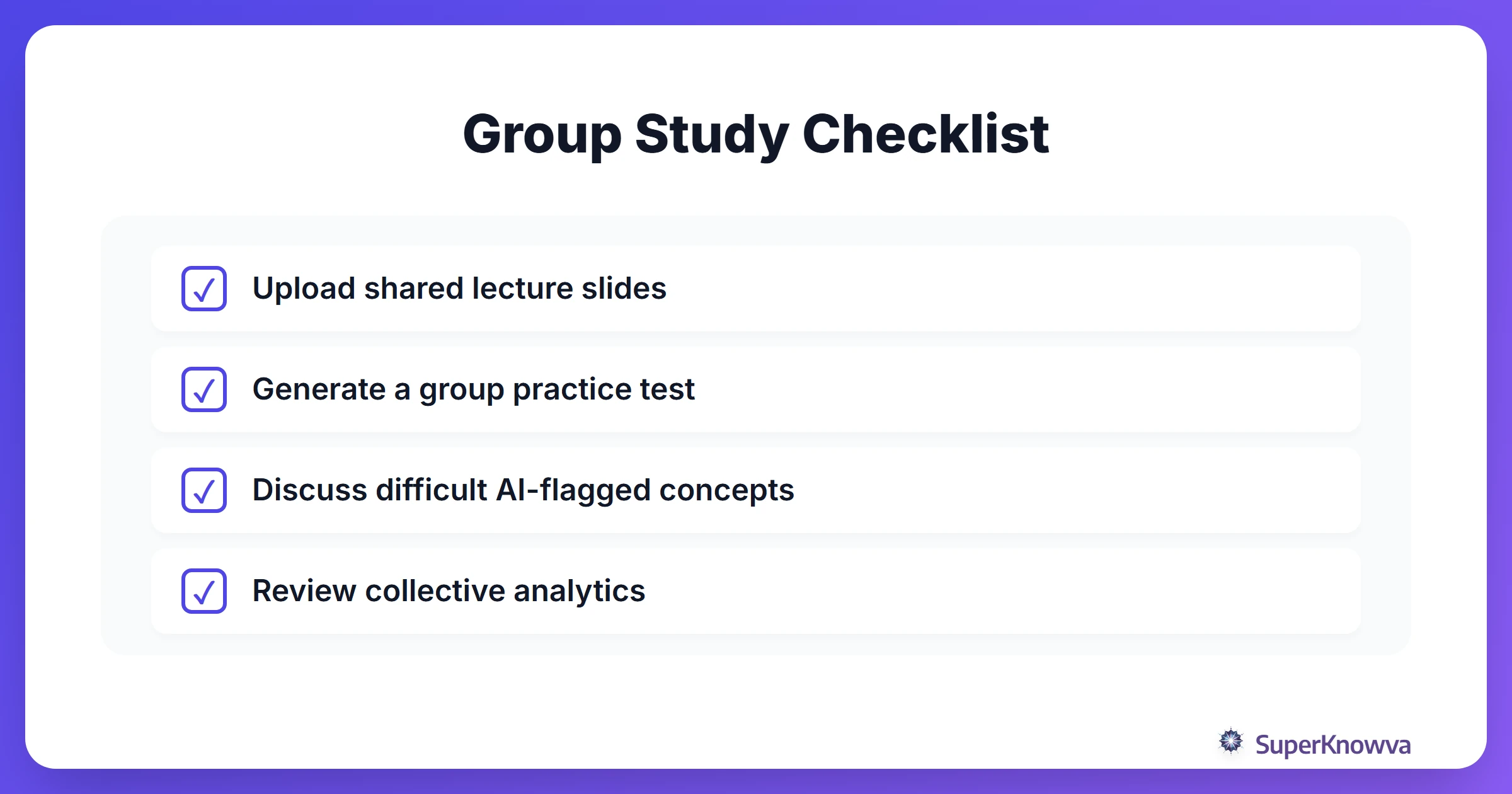 Checklist for a successful group study session.