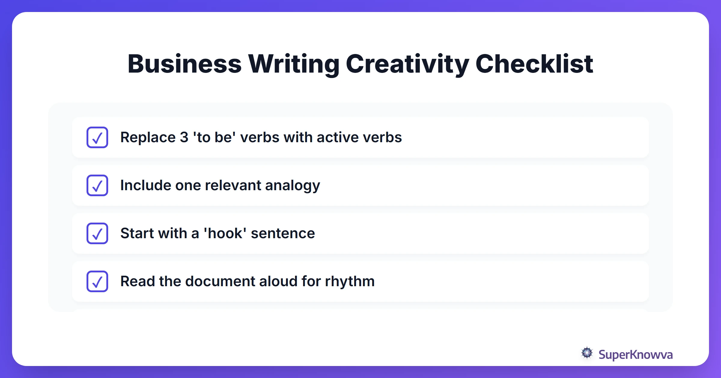A checklist for infusing creativity into business writing.