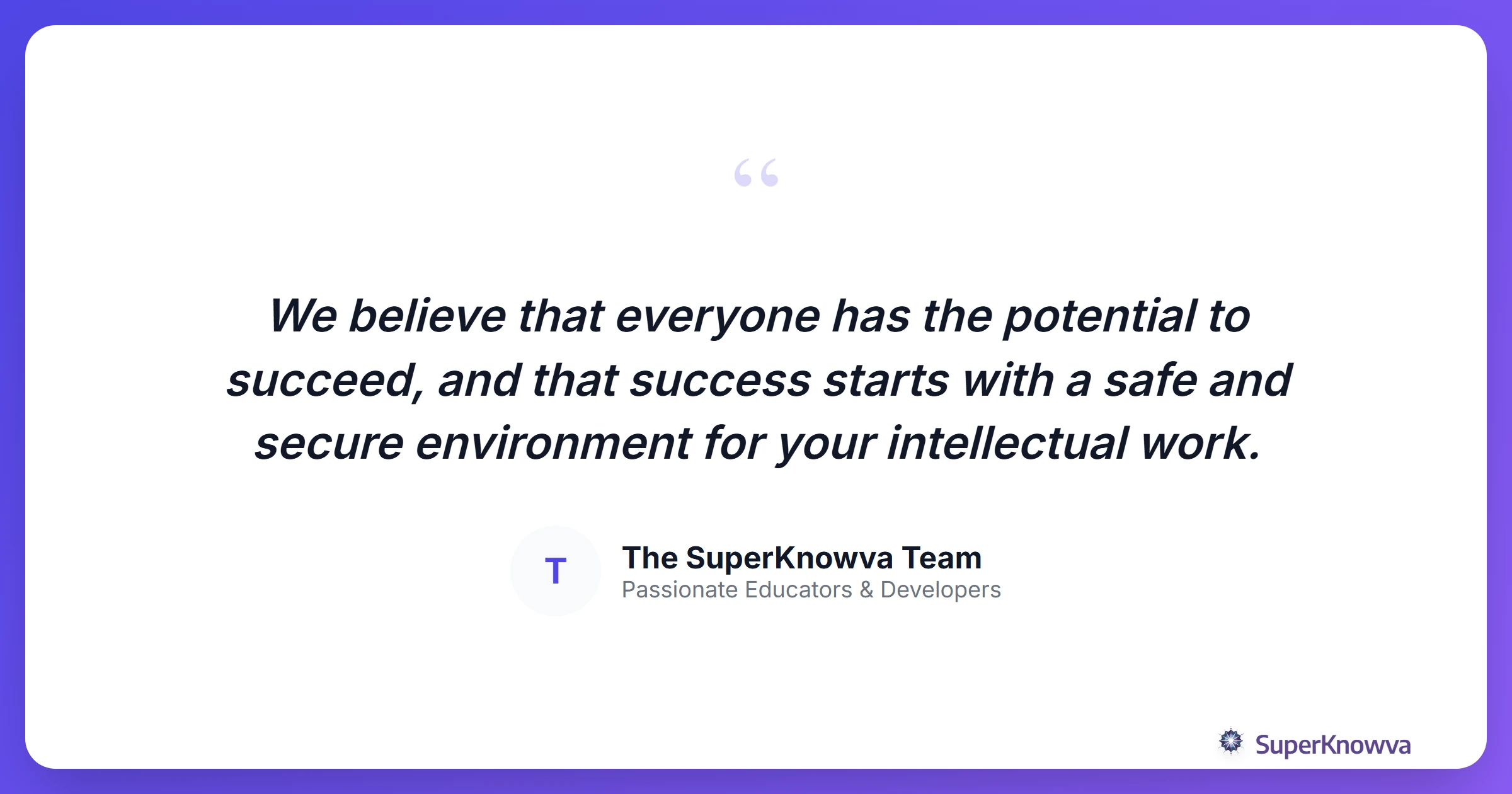 Quote card about SuperKnowva's mission for secure learning