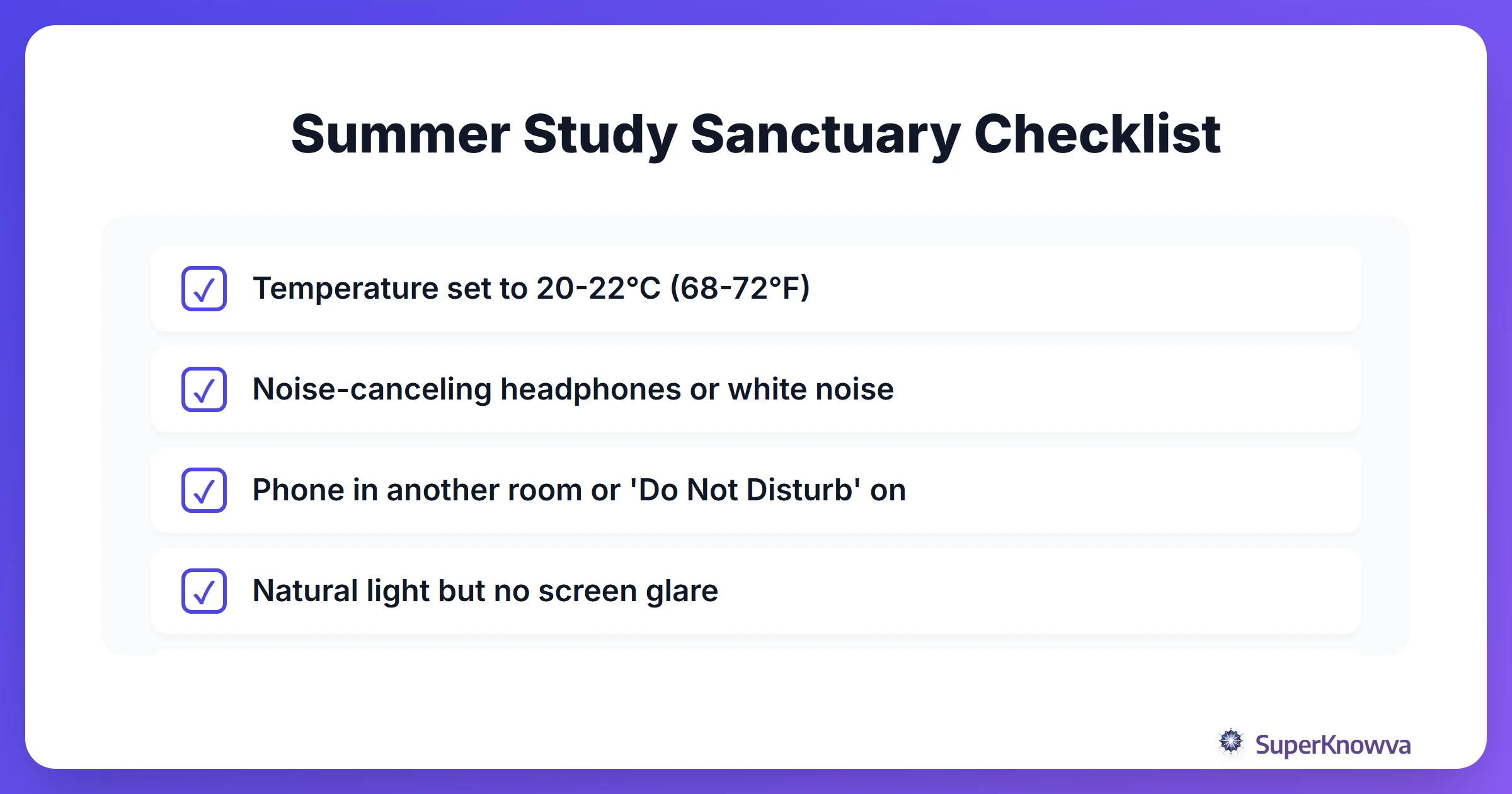 Summer Study Sanctuary Checklist