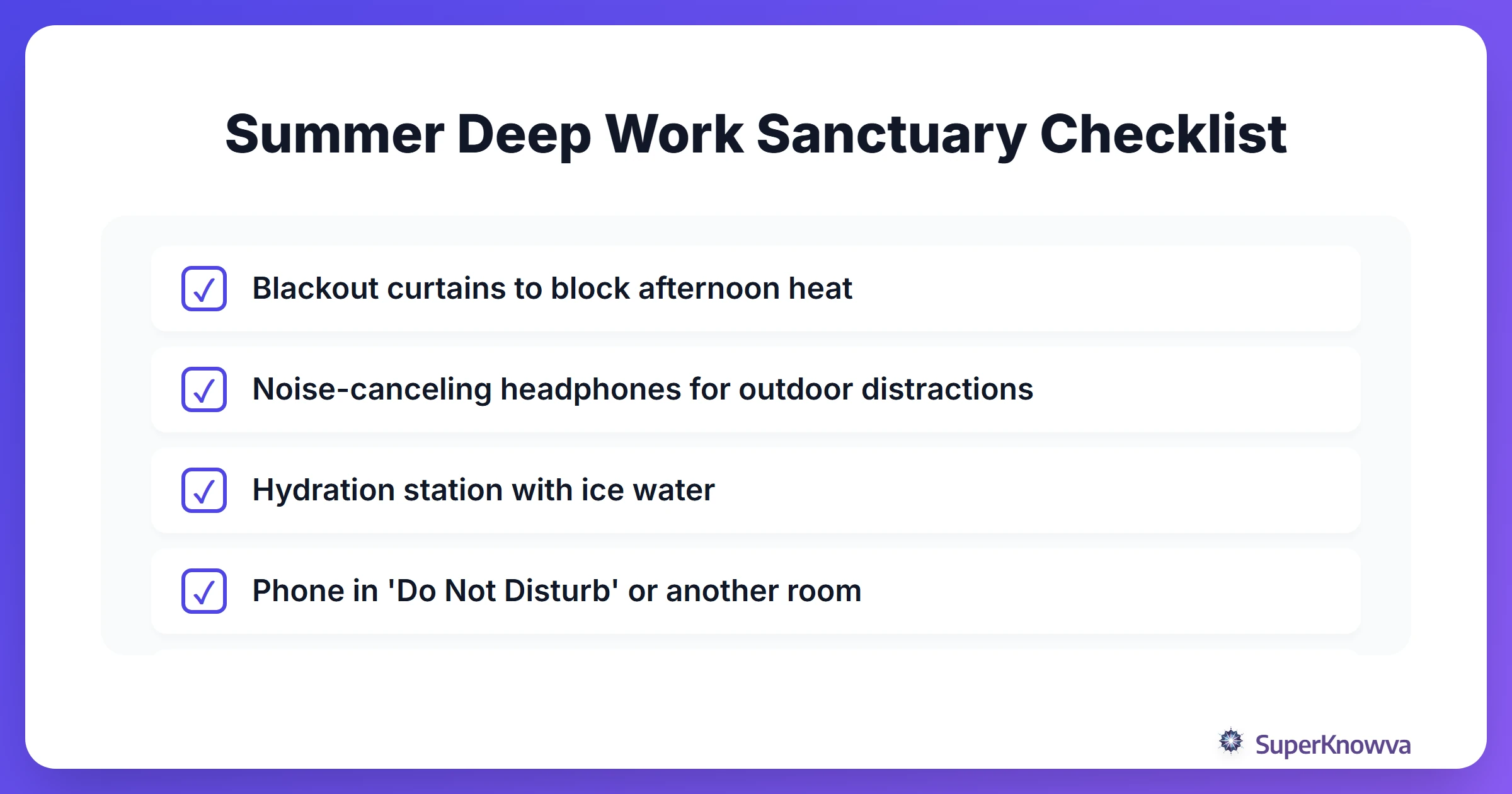 A checklist for setting up a cool and focused study environment.