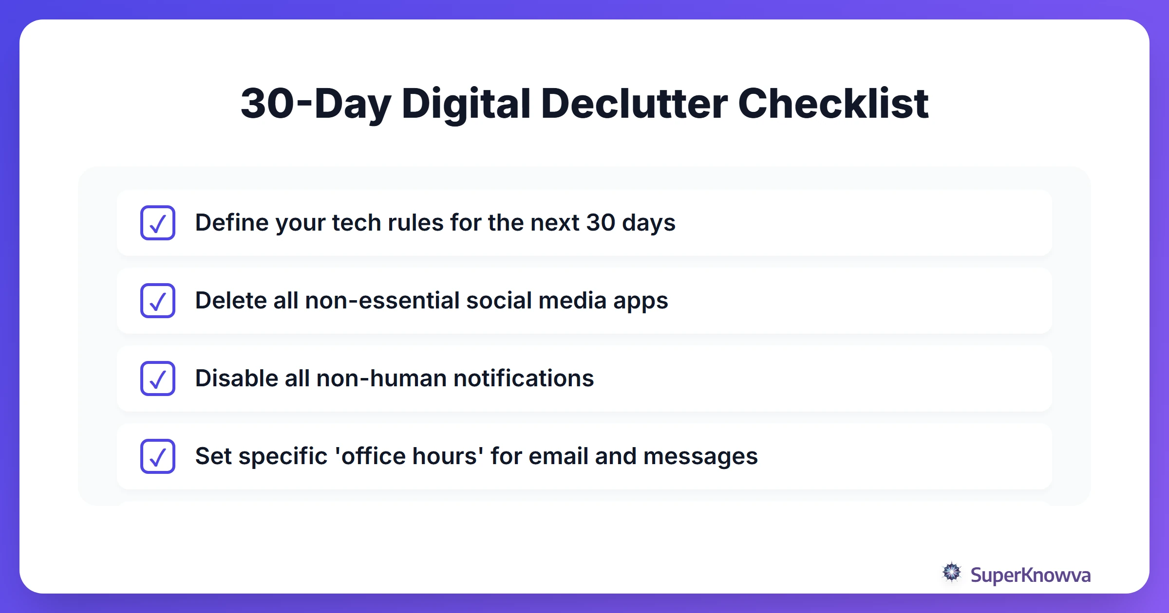 A checklist for a 30-day digital declutter for students.