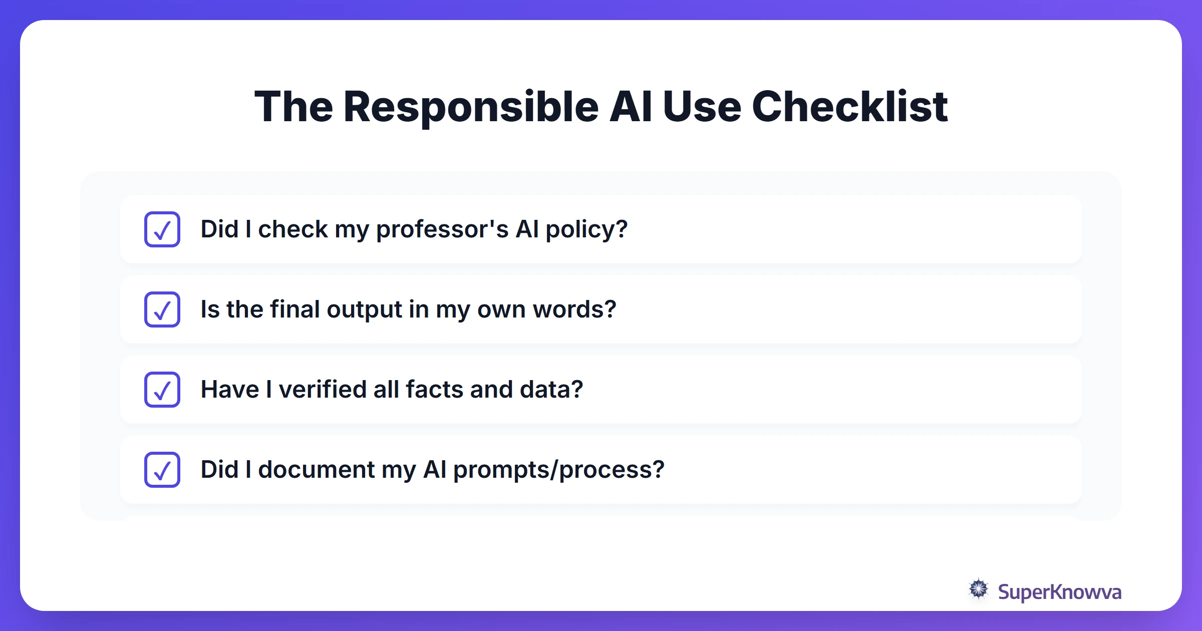 A checklist for students to ensure ethical AI use