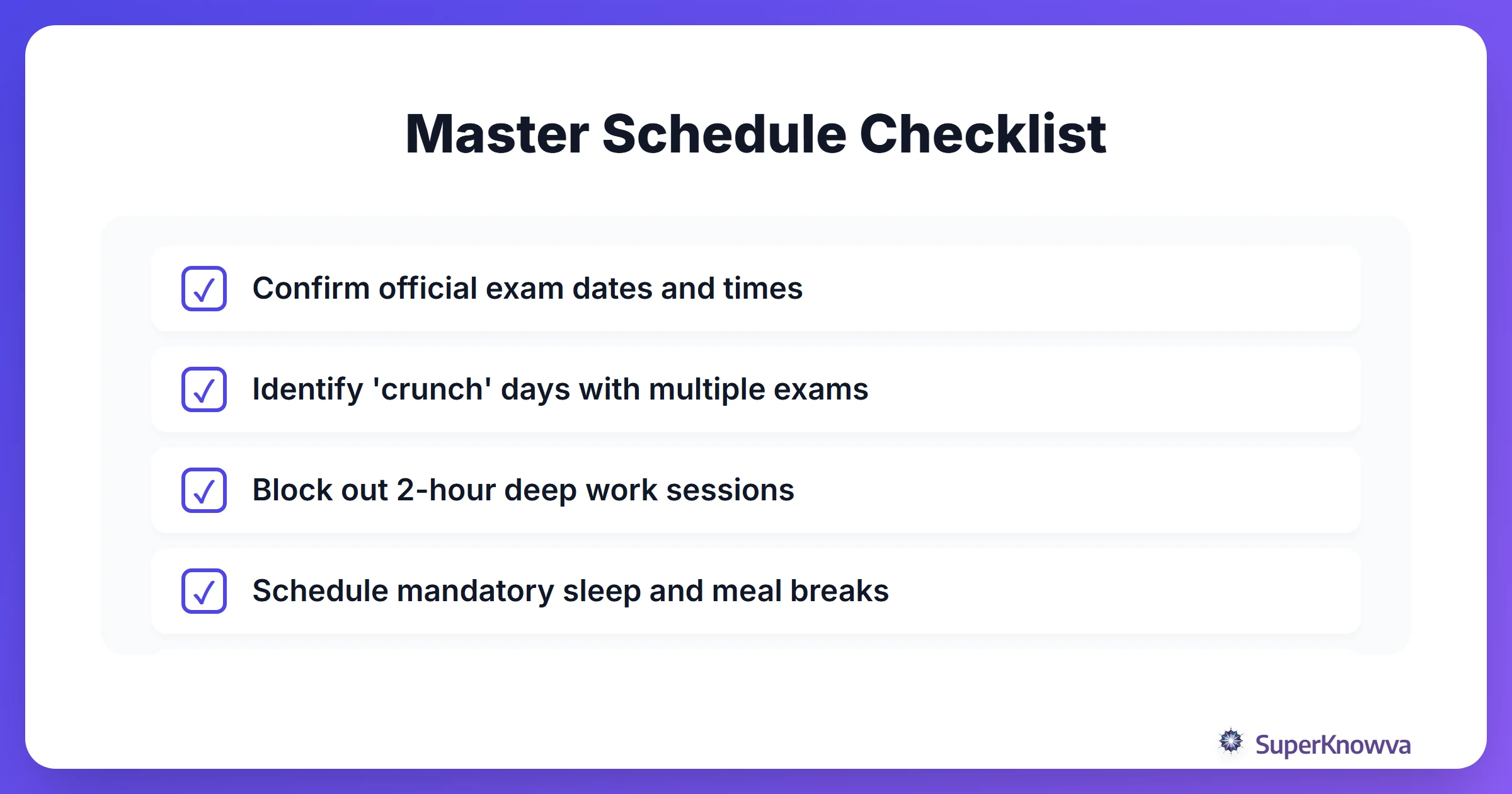 A checklist for creating a master finals study schedule