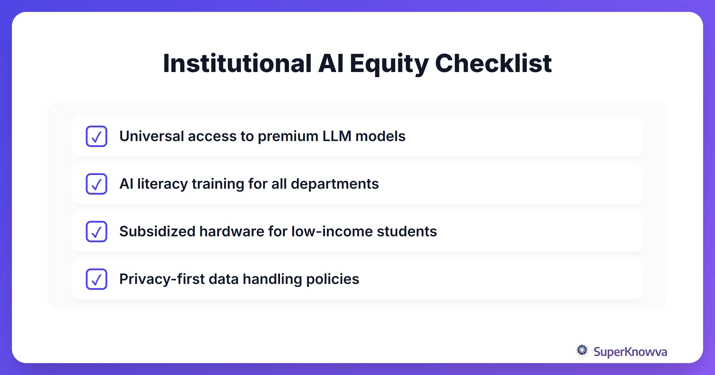 A checklist for ensuring AI equity on campus.
