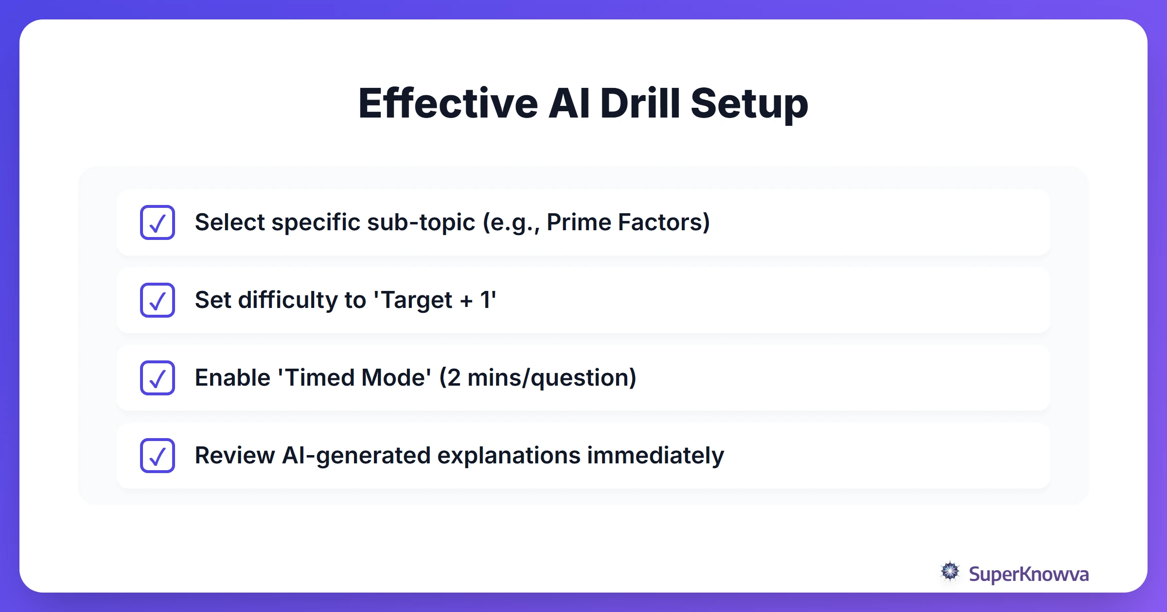 Checklist for setting up effective AI quant drills.