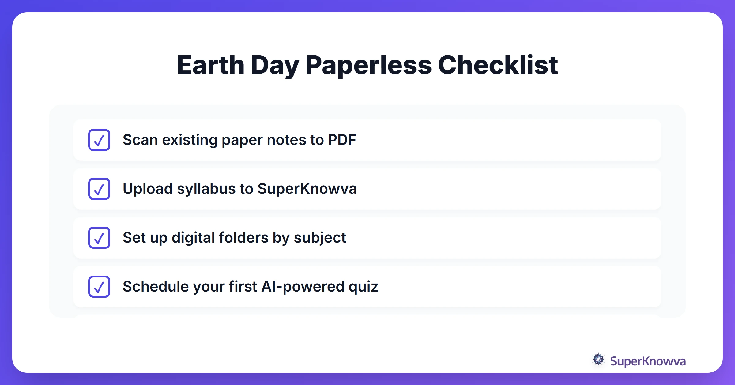 A checklist for students to transition to a paperless study routine.