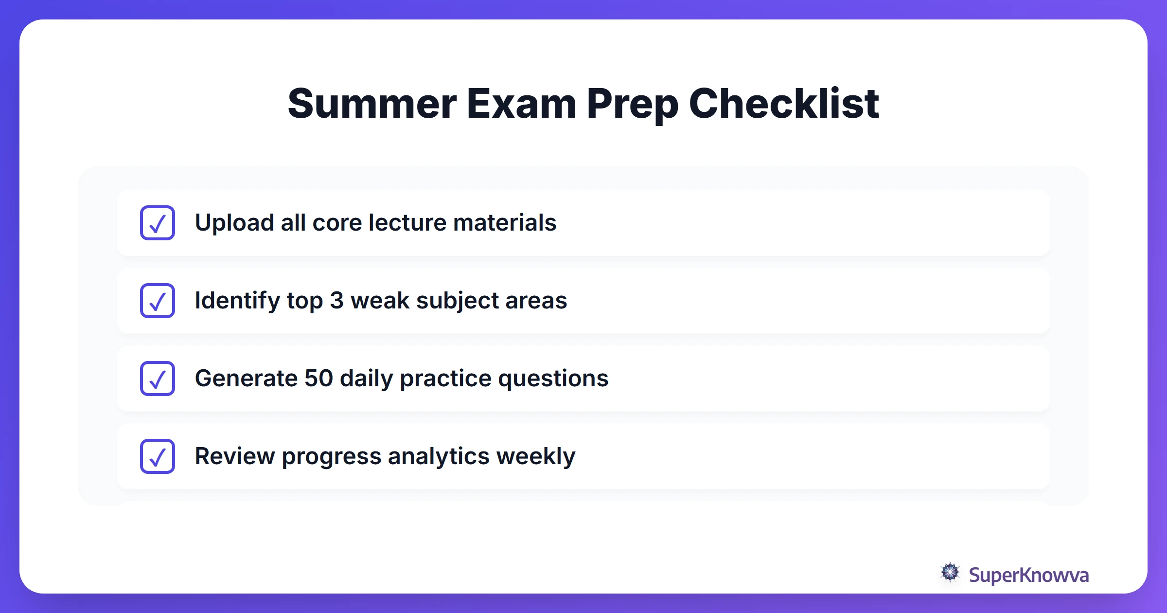 Checklist for preparing for professional exams during the summer.