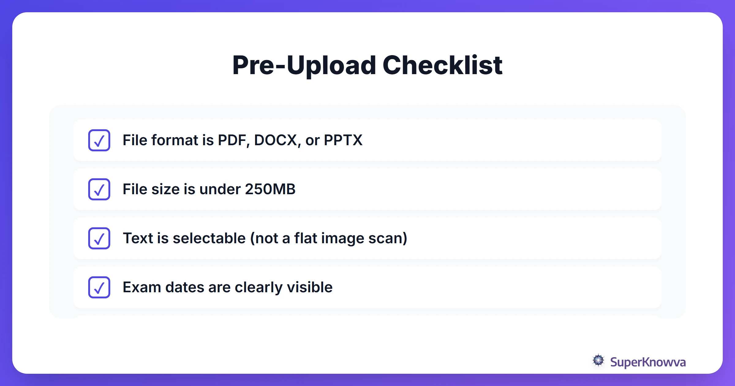 Checklist for preparing your syllabus for AI upload.