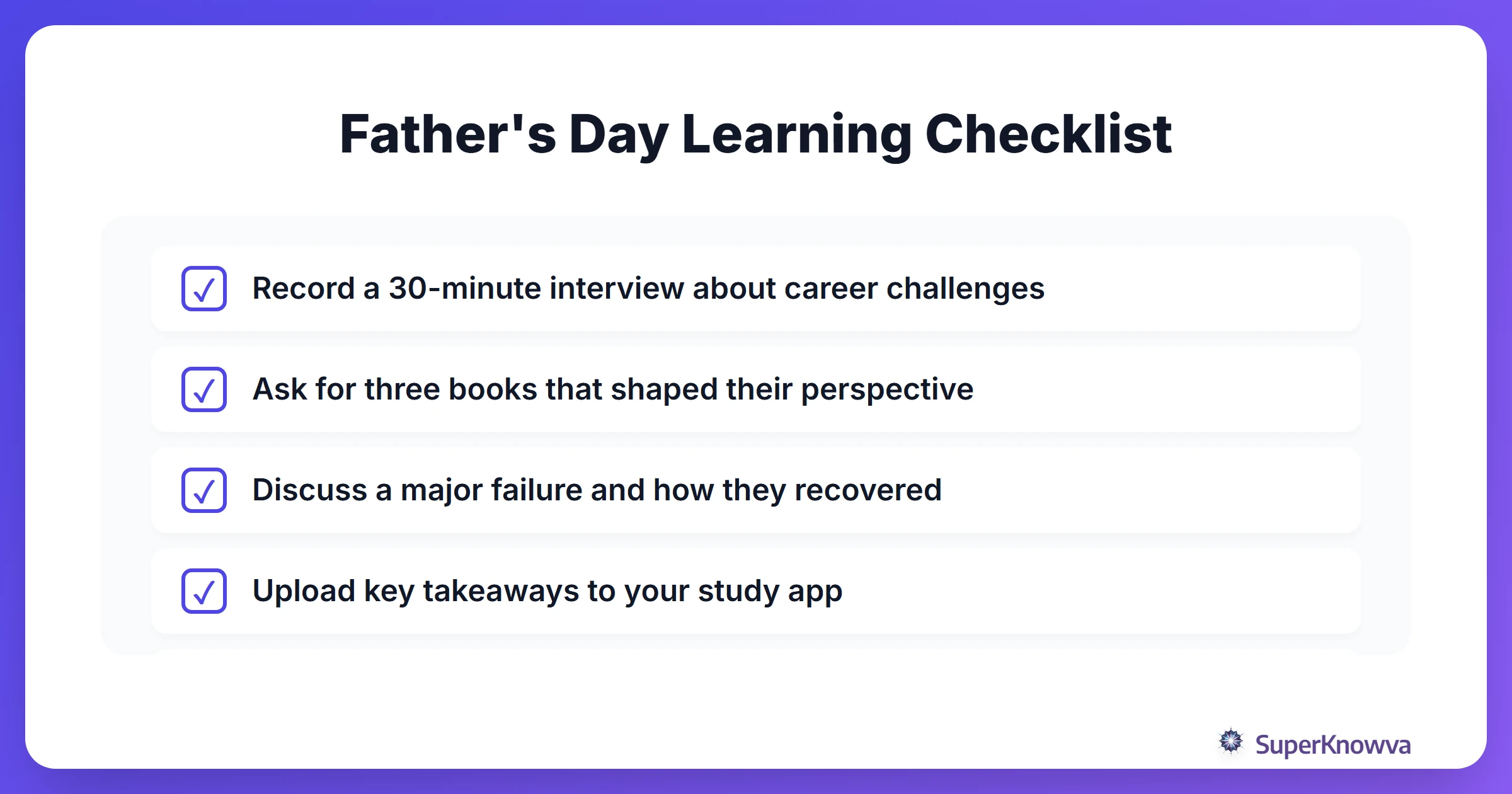 A checklist for intergenerational learning activities.