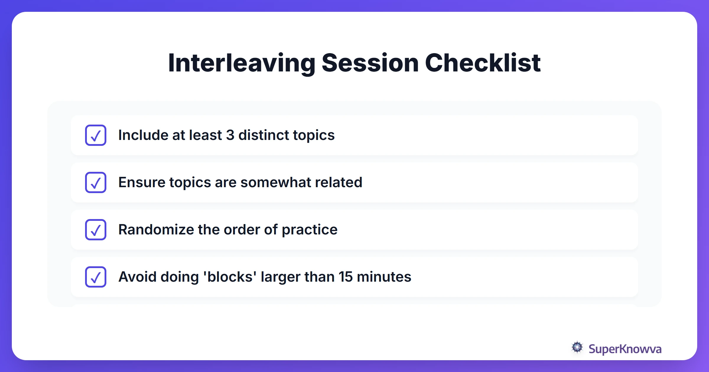 Interleaving Session Checklist