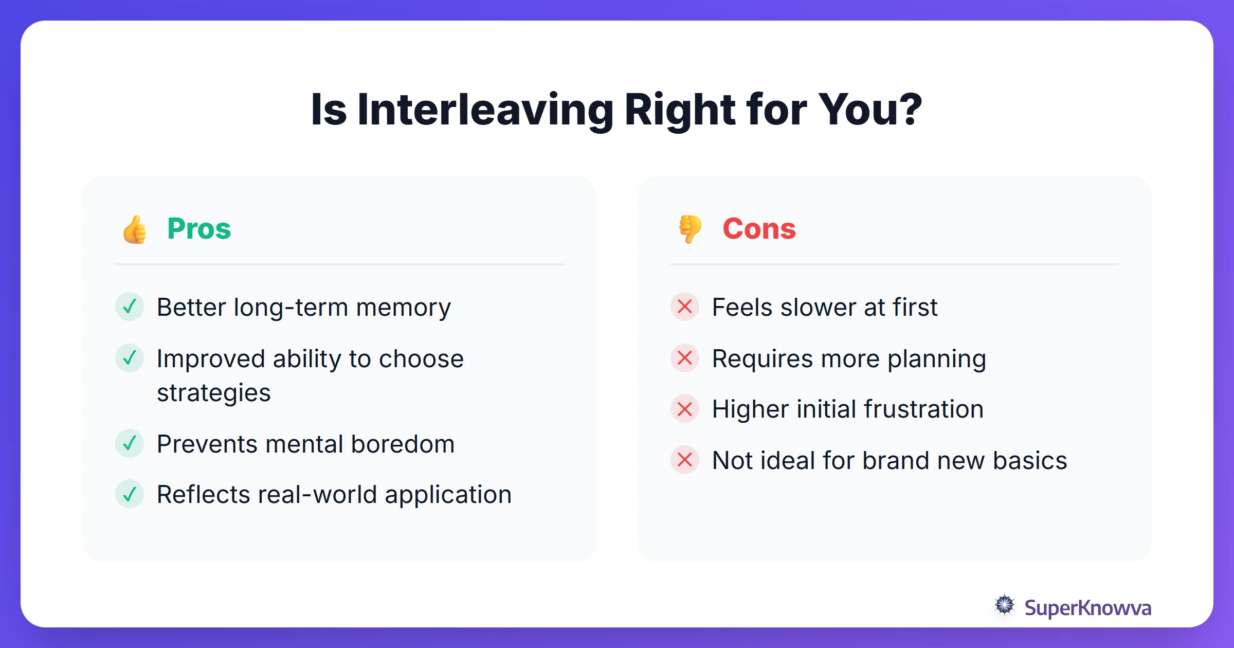 Pros and cons of the interleaving study technique.