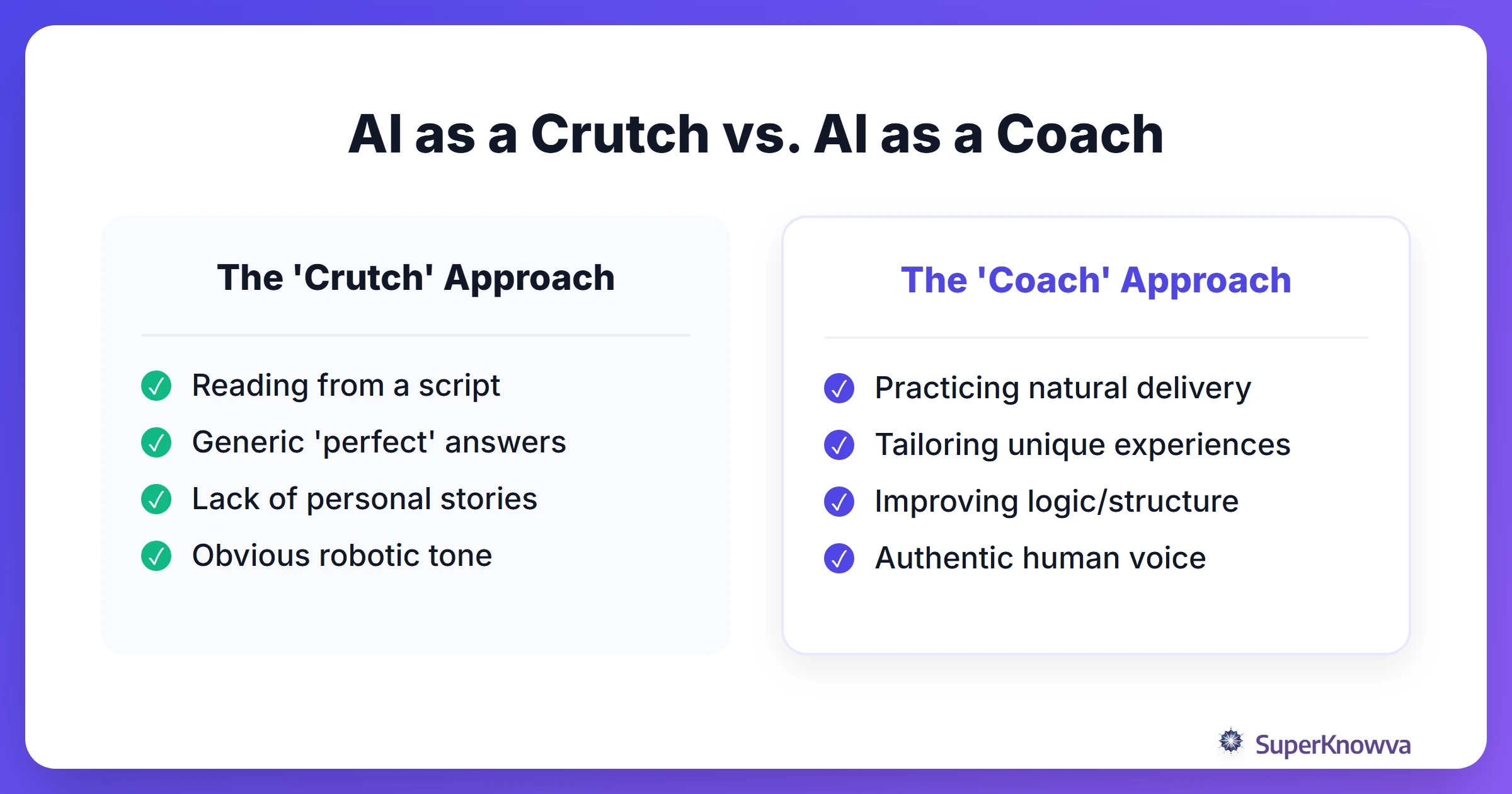 A comparison between using AI as a crutch versus using it as a coach.