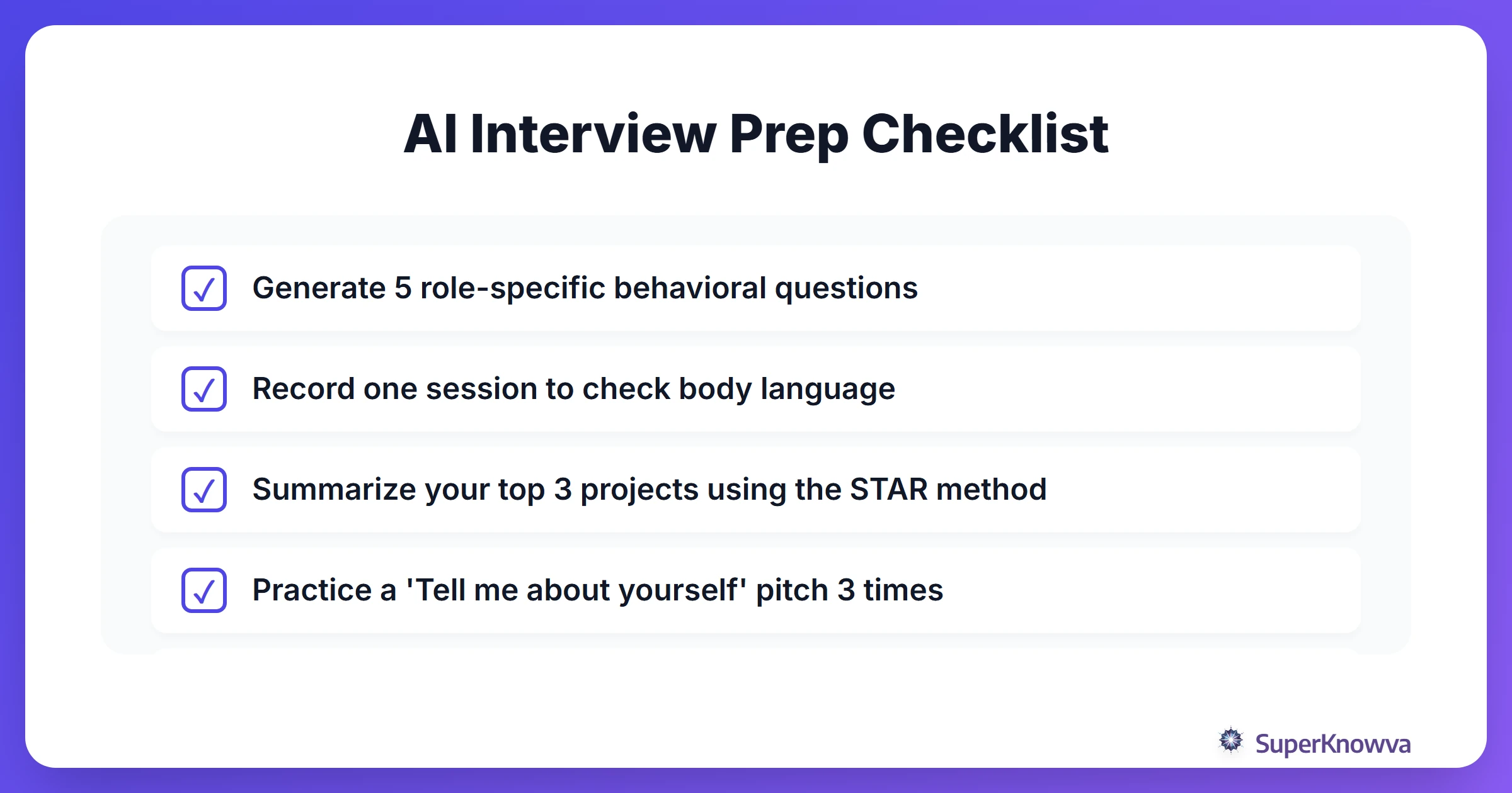 A checklist for students to complete before their real internship interview.