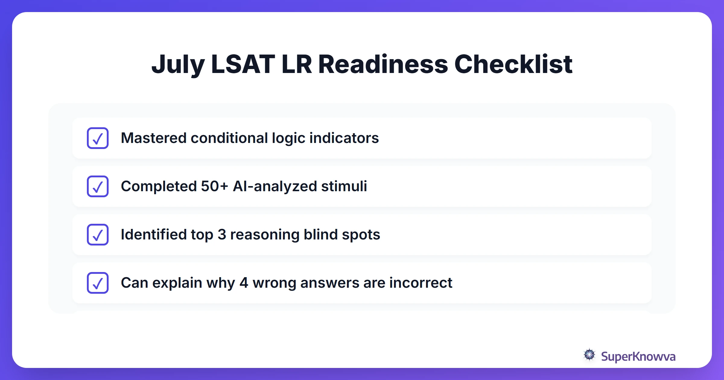 Checklist for July LSAT Logical Reasoning preparation