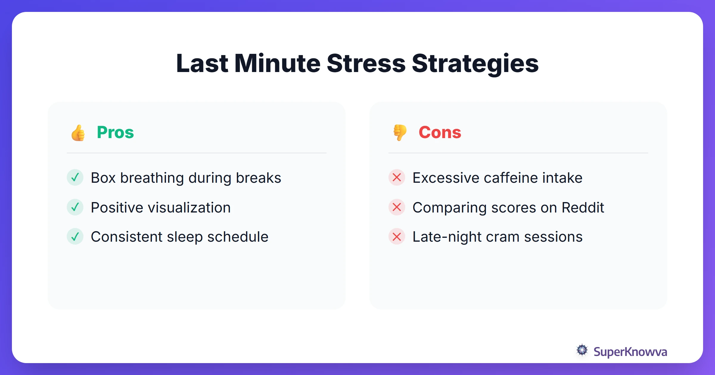 Pros and Cons of different stress management techniques for the MCAT