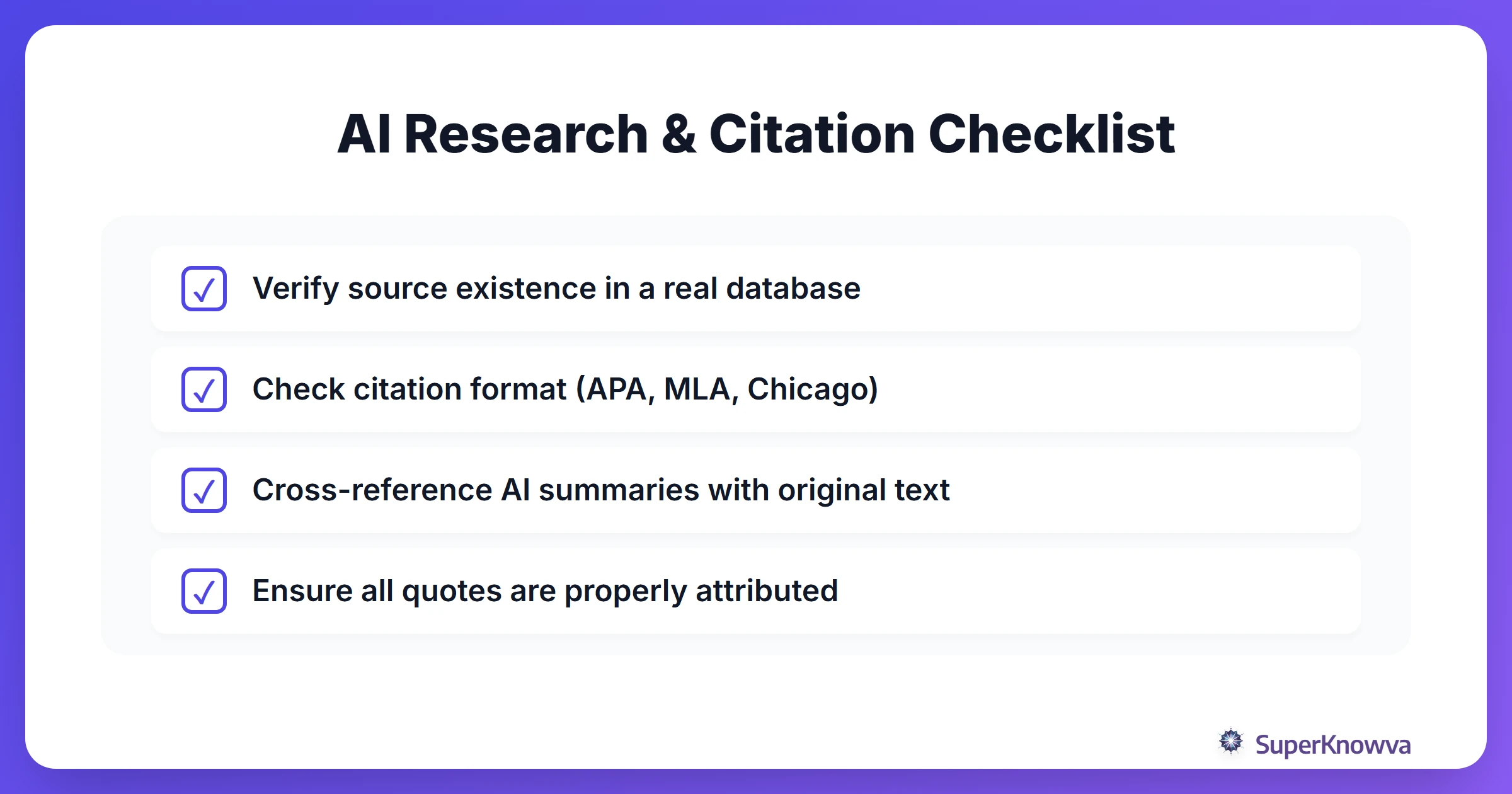 Checklist for using AI in academic research and citations