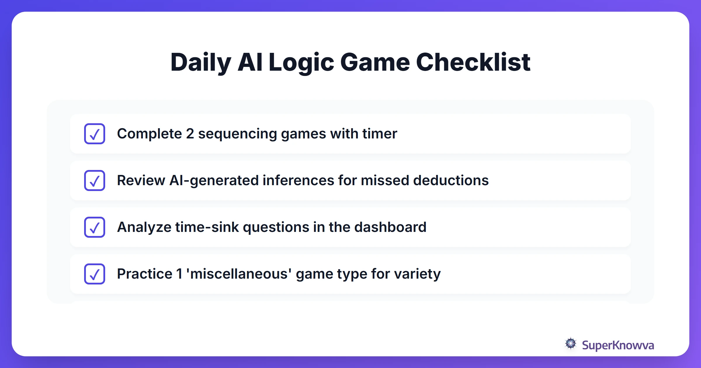 A checklist for a successful LSAT logic games practice session
