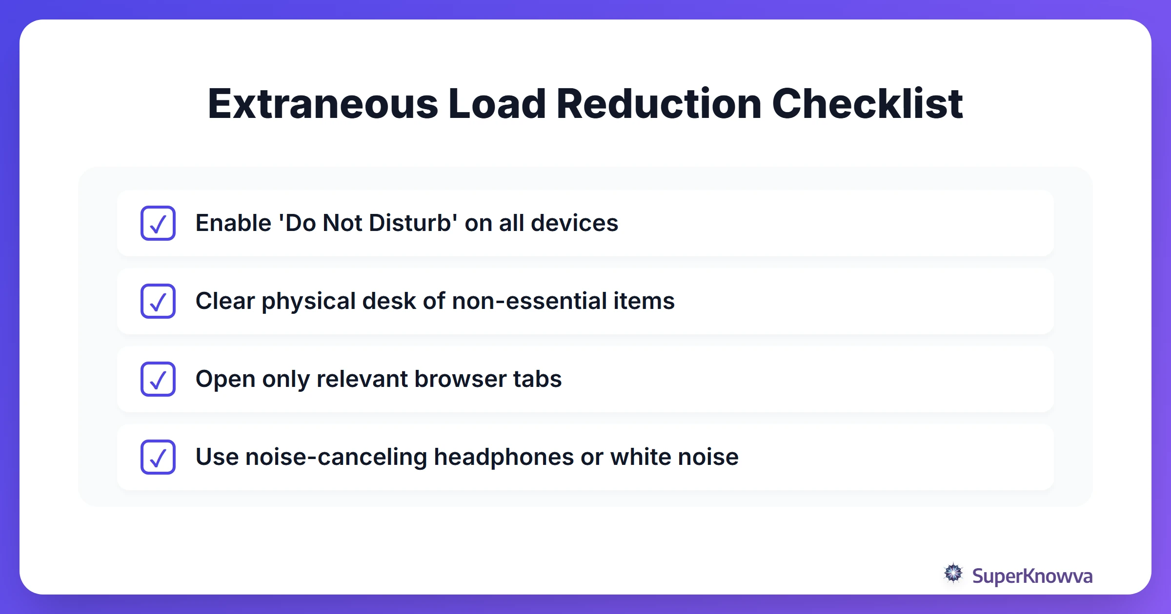 Checklist for reducing extraneous cognitive load