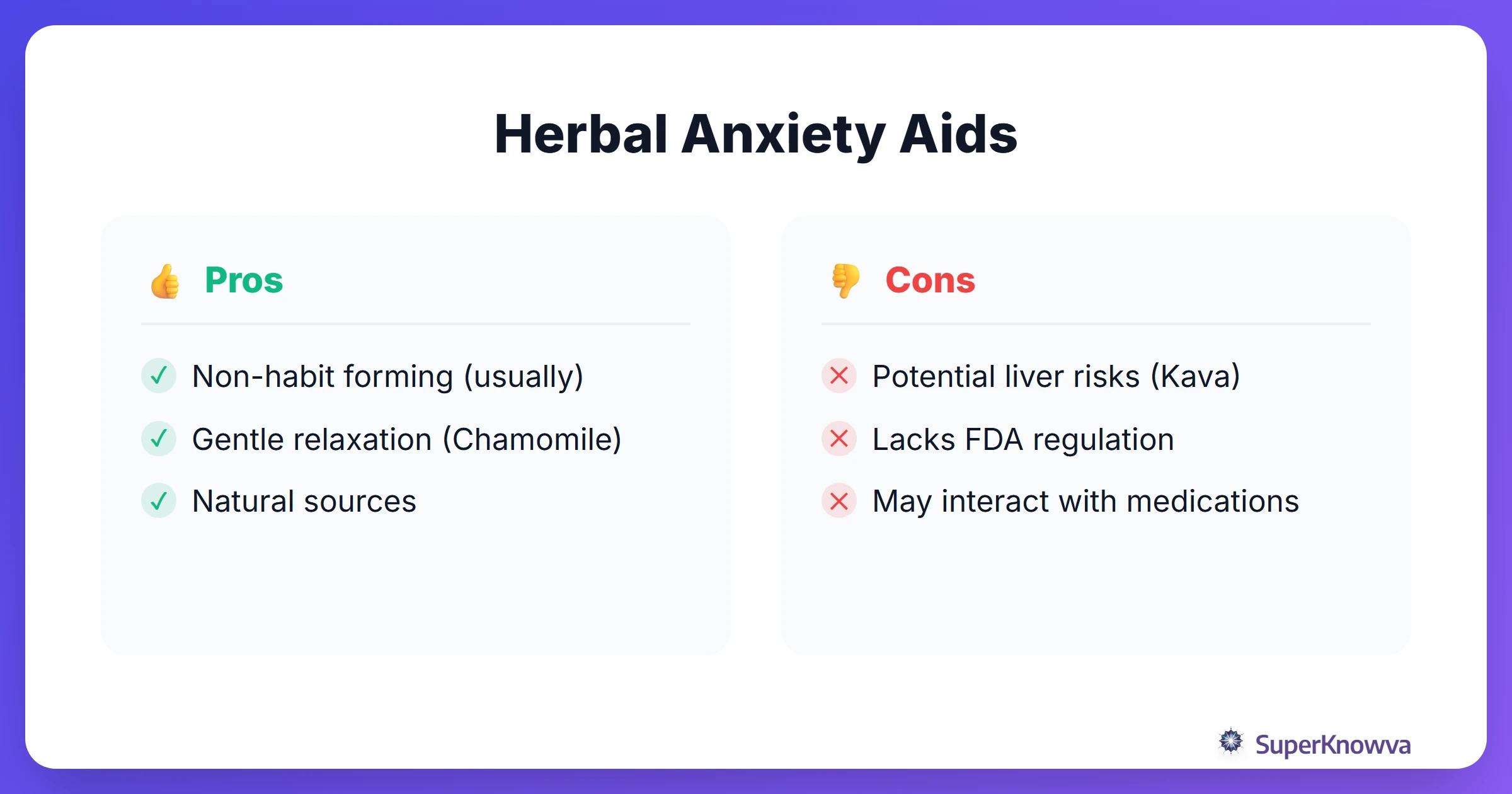 Pros and cons of using herbal supplements for anxiety.