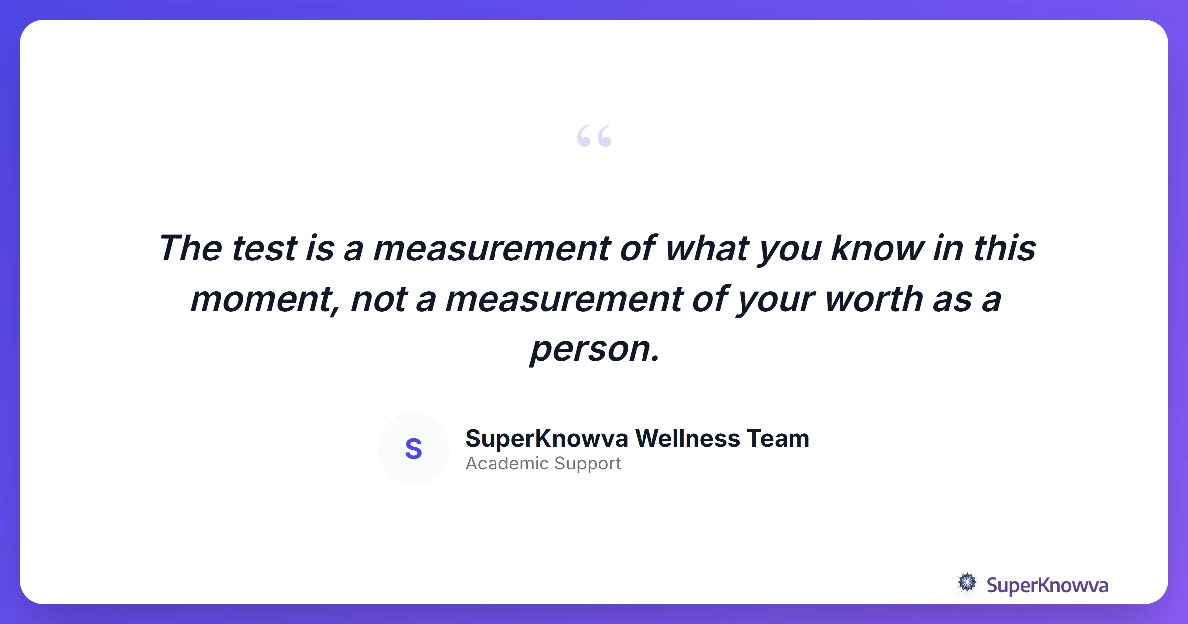 Quote card about mindset and testing.