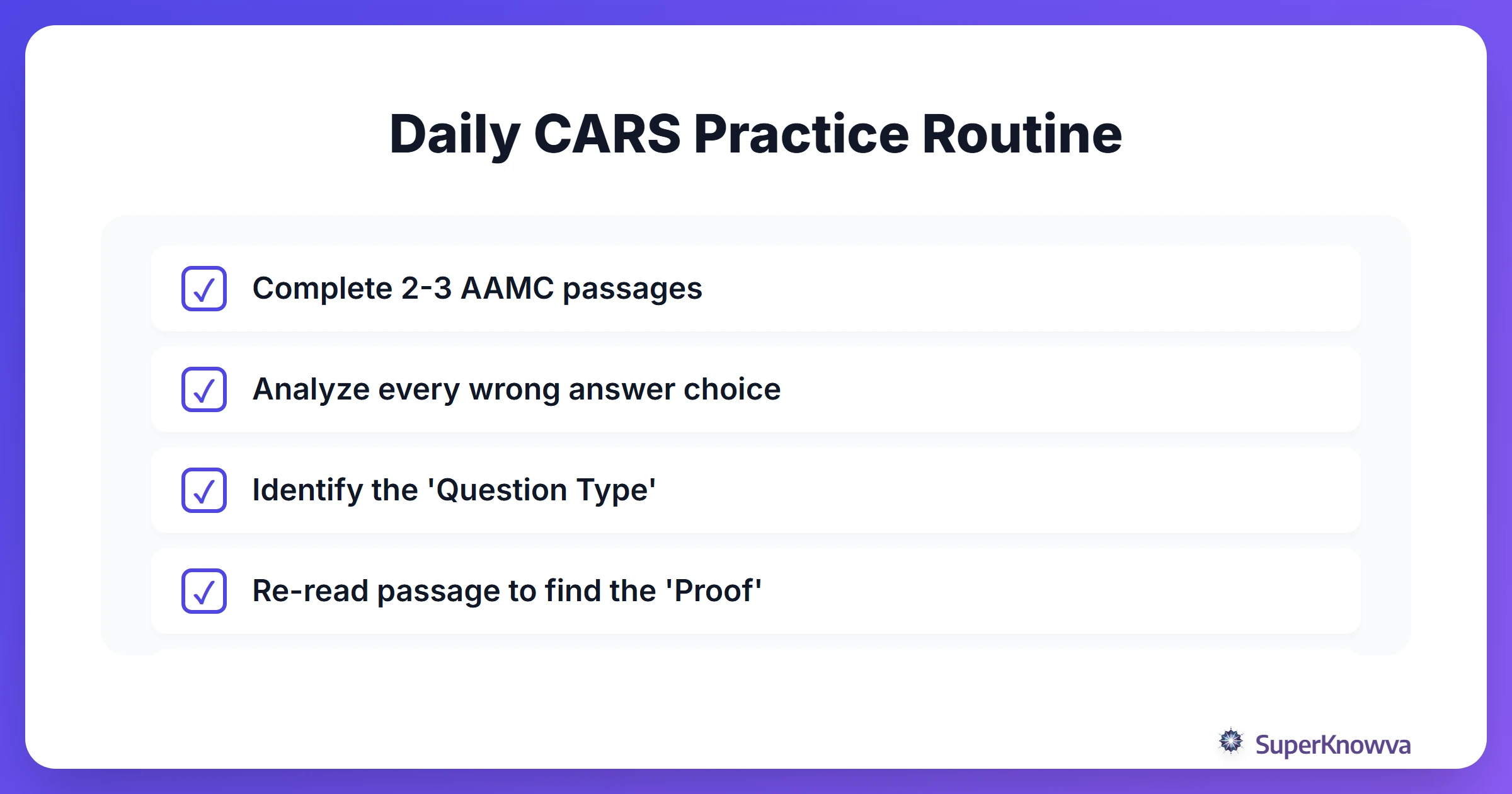 A checklist for daily CARS practice.