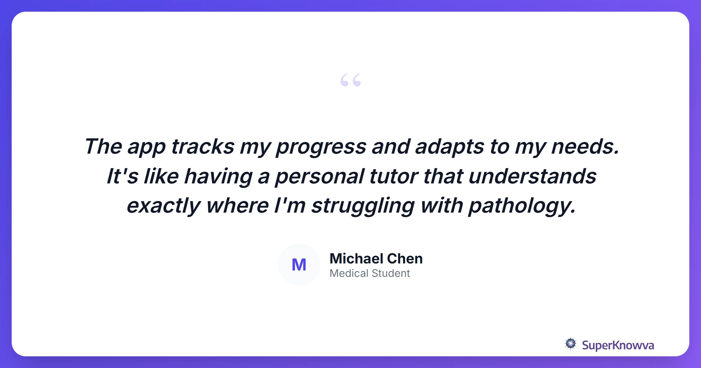 Student testimonial from Michael Chen